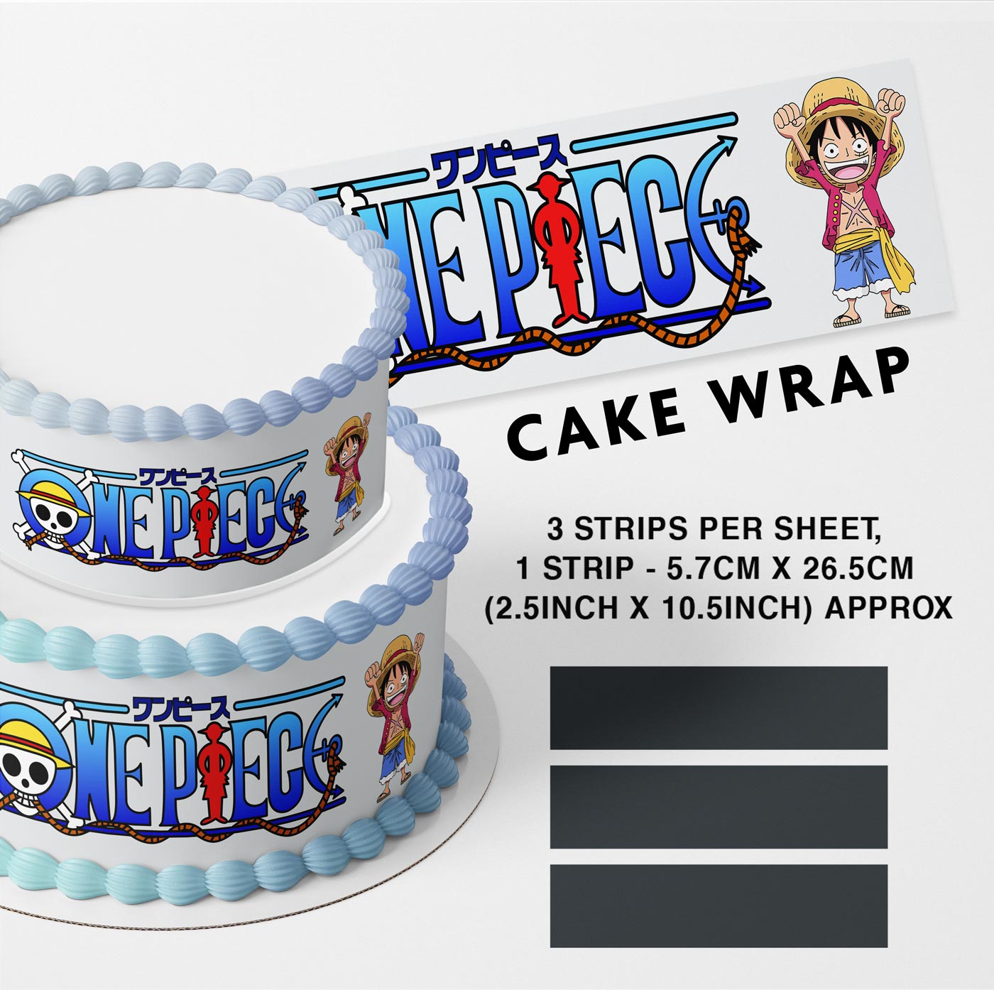 One Piece Luffy Pattern Strips, Party Cakes - Edible Cake Topper | Icing Sheet | Birthday Cake Decoration