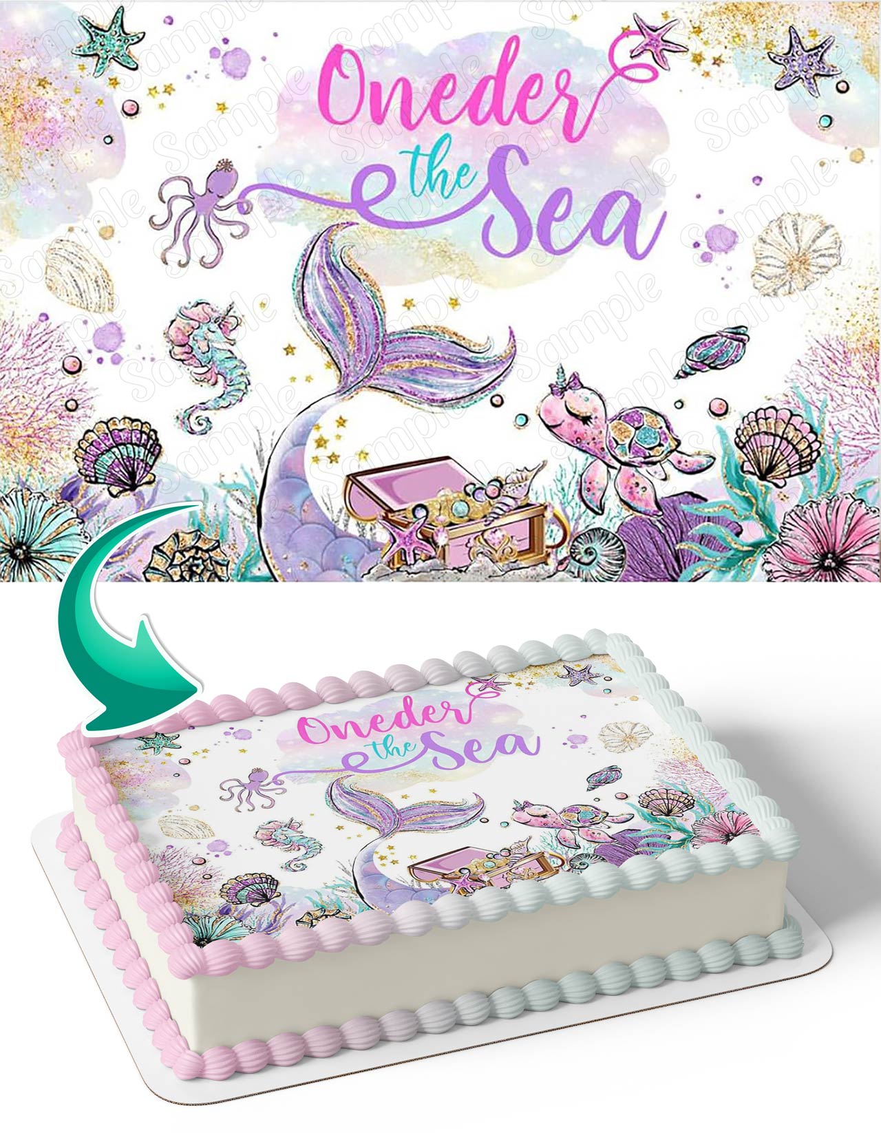 Oneder The Sea Purple Mermaid Under The Sea Edible Cake Topper