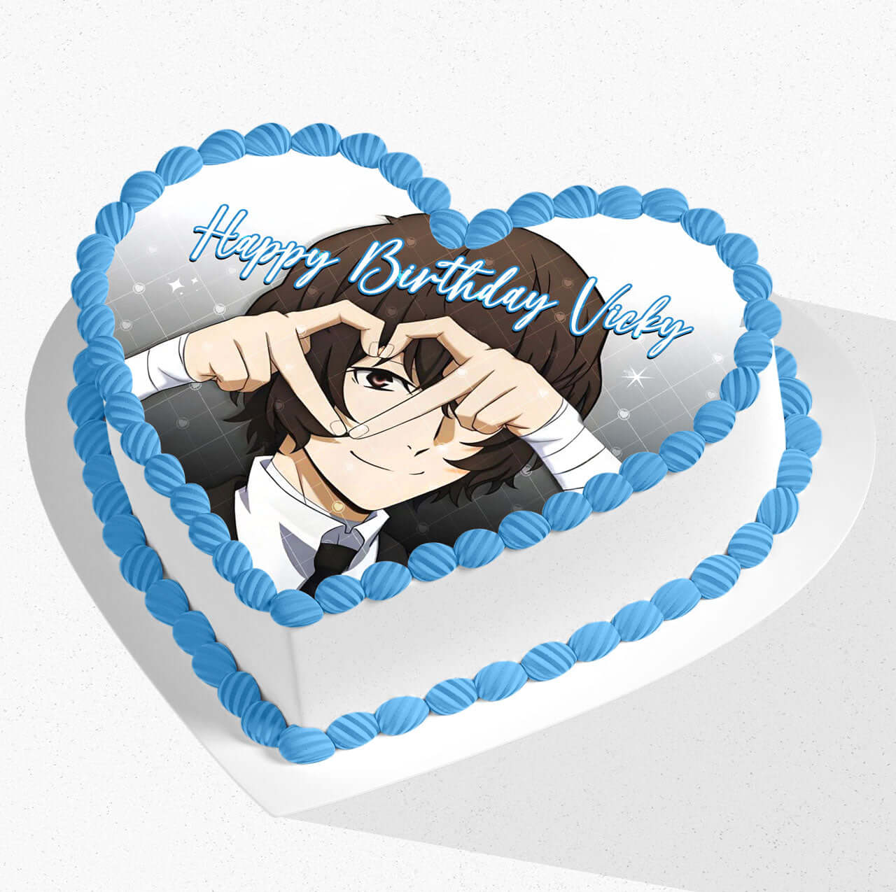 Osamu Dazai Bungo Stray Dogs Heart Shaped – Frosting Sheet - Personalized Edible Cake Topper | Custom Icing Sheet | Birthday Cake Decoration