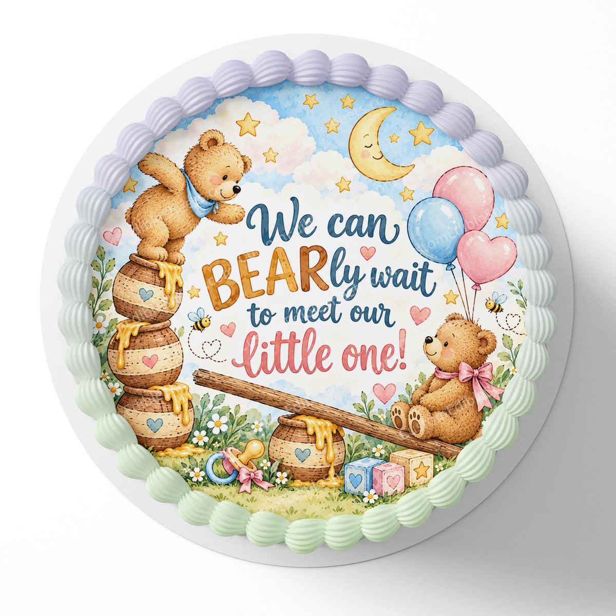 We can BEARly Wait Teddy Bear Edible Cake Topper Cake Decoration Photo Cake Image Custom