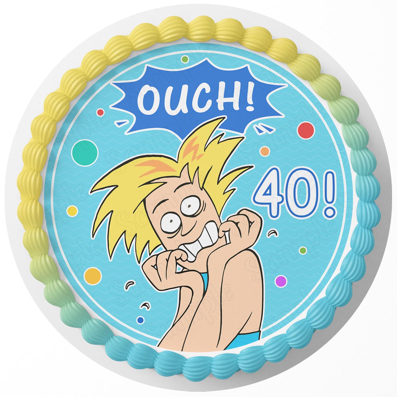 Ouch 40 Round – Icing Sheet Birthday - Personalized Edible Cake Topper | Custom Icing Sheet | Birthday Cake Decoration | Photo Cake Image