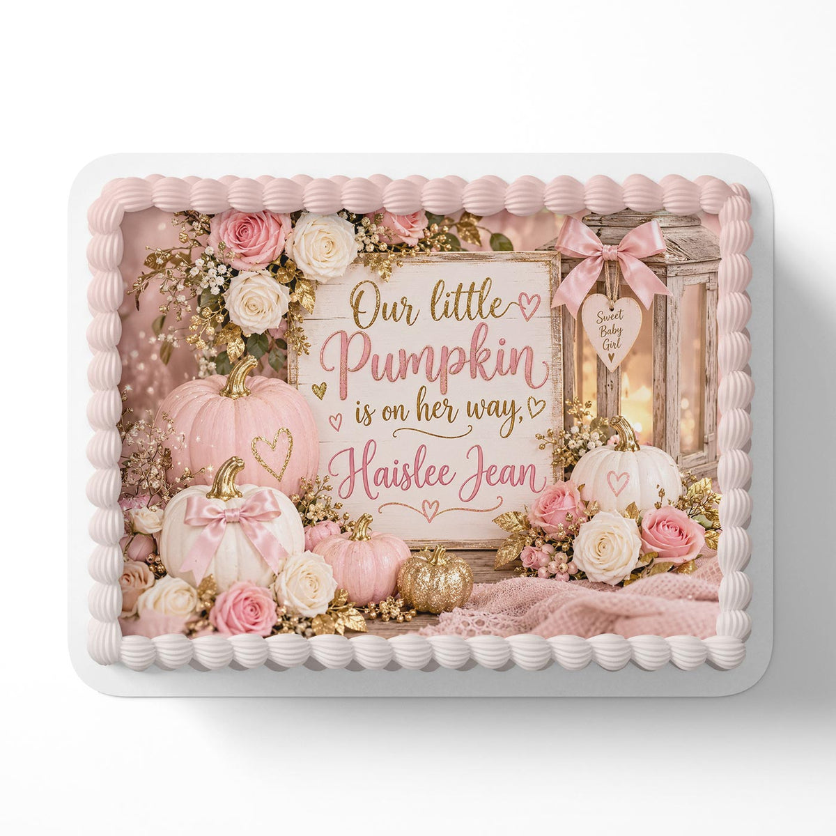 Our Little Pumpkin is on Her Way Baby Shower Edible Cake Topper | Birthday Cake Decoration | Photo Cake Image