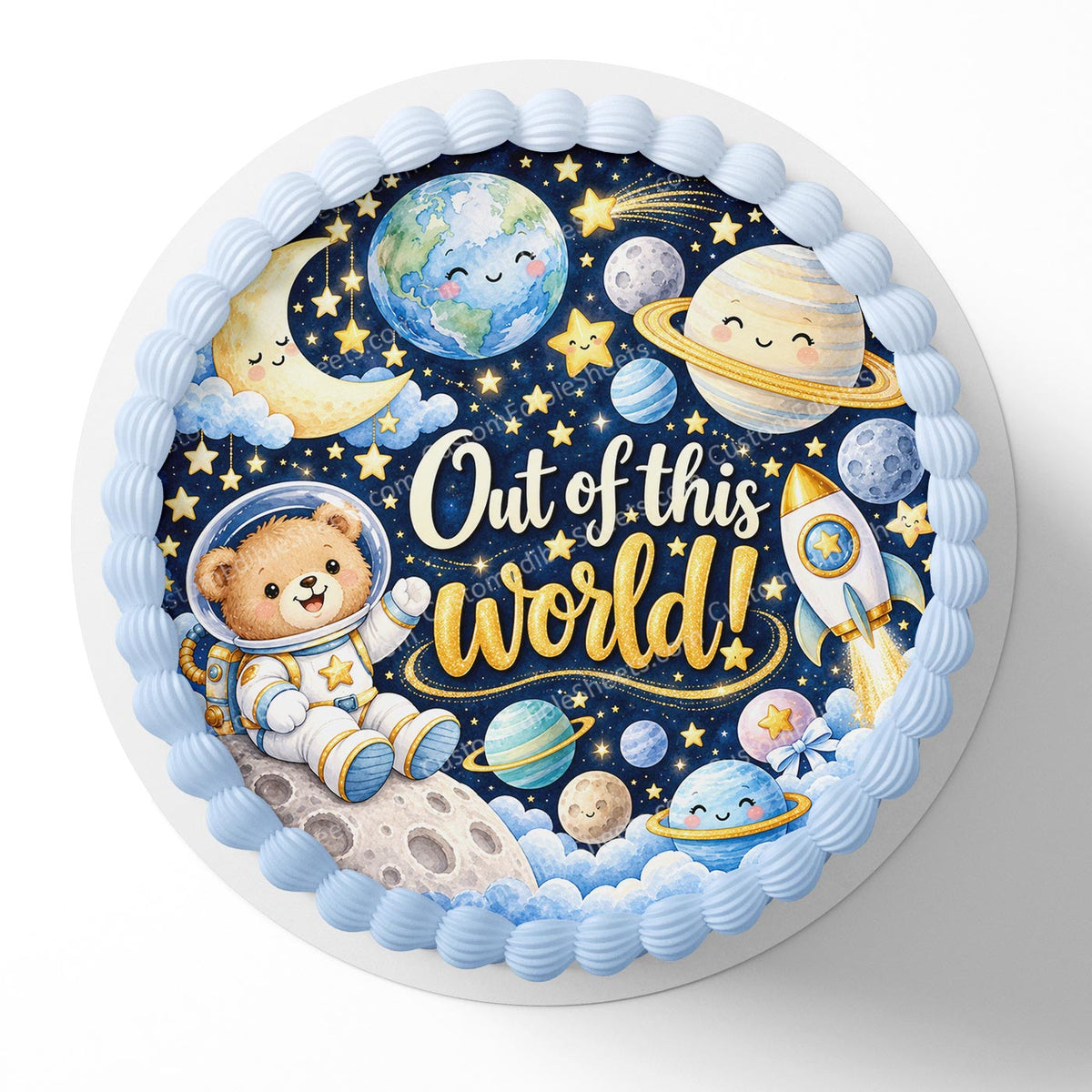 Out of this world! Baby Shower Rockets Space Edible Cake Topper Cake Decoration Photo Cake Image Custom