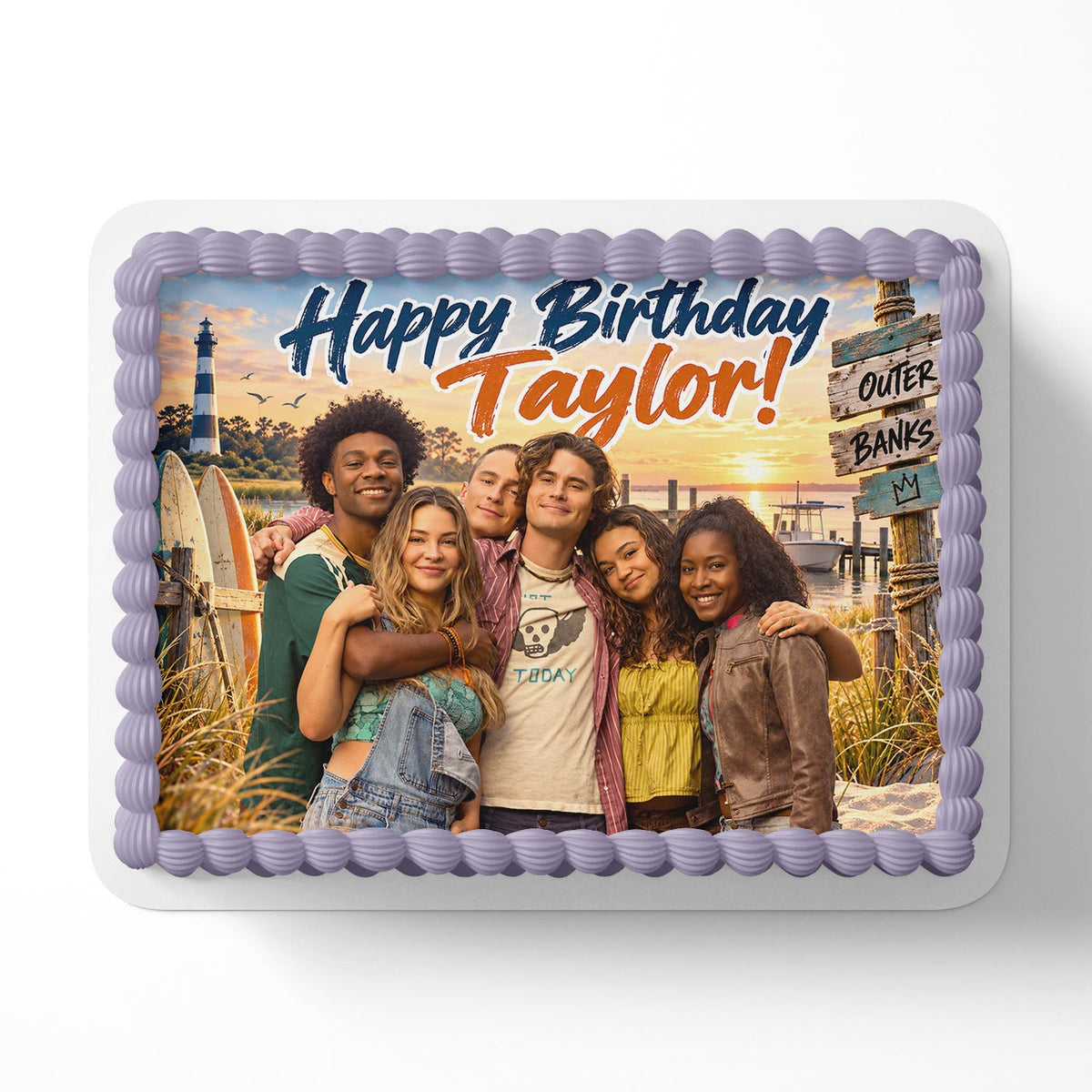 Outer Banks Team Heart Birthday Cake Topper – Happy Birthday Edible Cake Image – Personalized Icing Sheet for Cakes