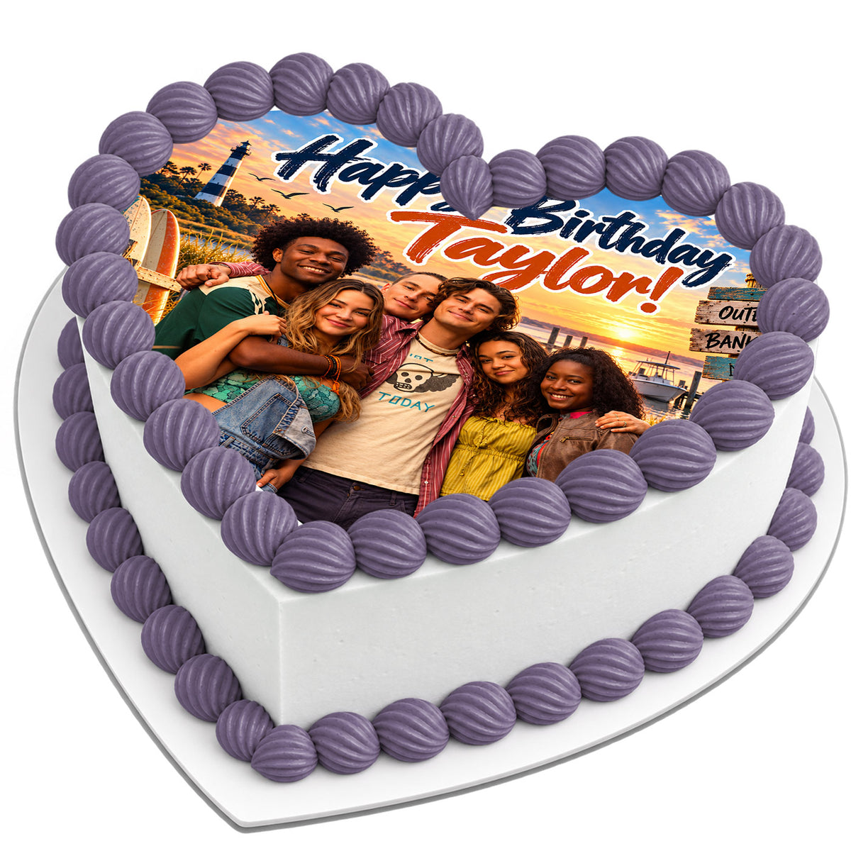 Outer Banks Team Heart Birthday Cake Topper – Happy Birthday Edible Cake Image – Personalized Icing Sheet for Cakes