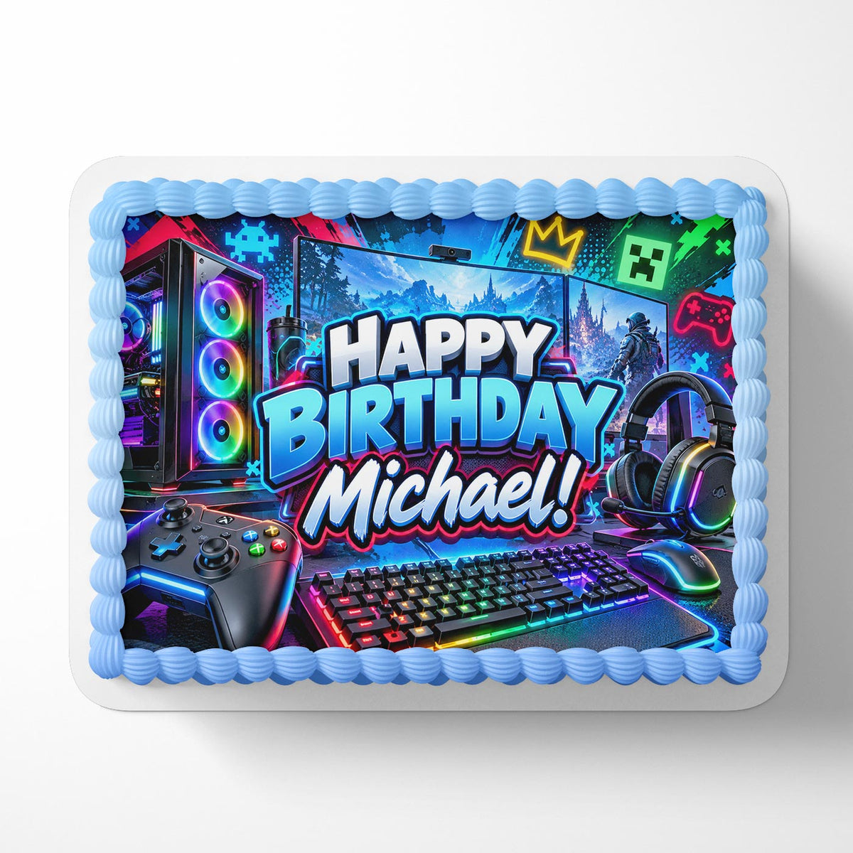 PC Gamer Player Fan Edible Cake Topper | Birthday Cake Decoration | Photo Cake Image | Custom Edible Cake Topper