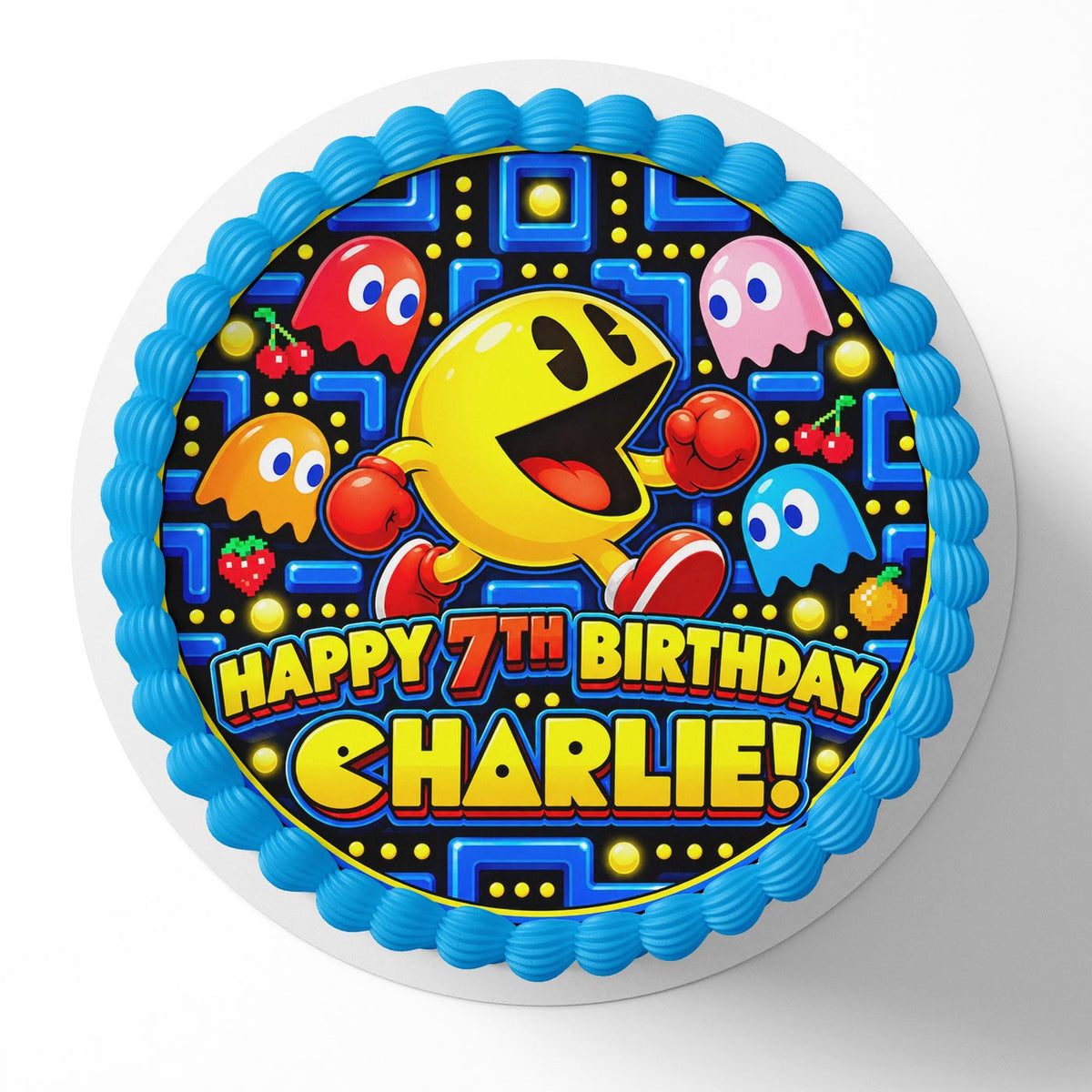 Pacman Edible Cake Topper | Birthday Cake Decoration | Photo Cake Image | Custom Edible Cake Topper