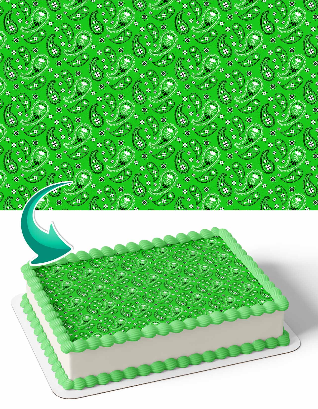 Paisley Bandana Green Edible Cake Topper