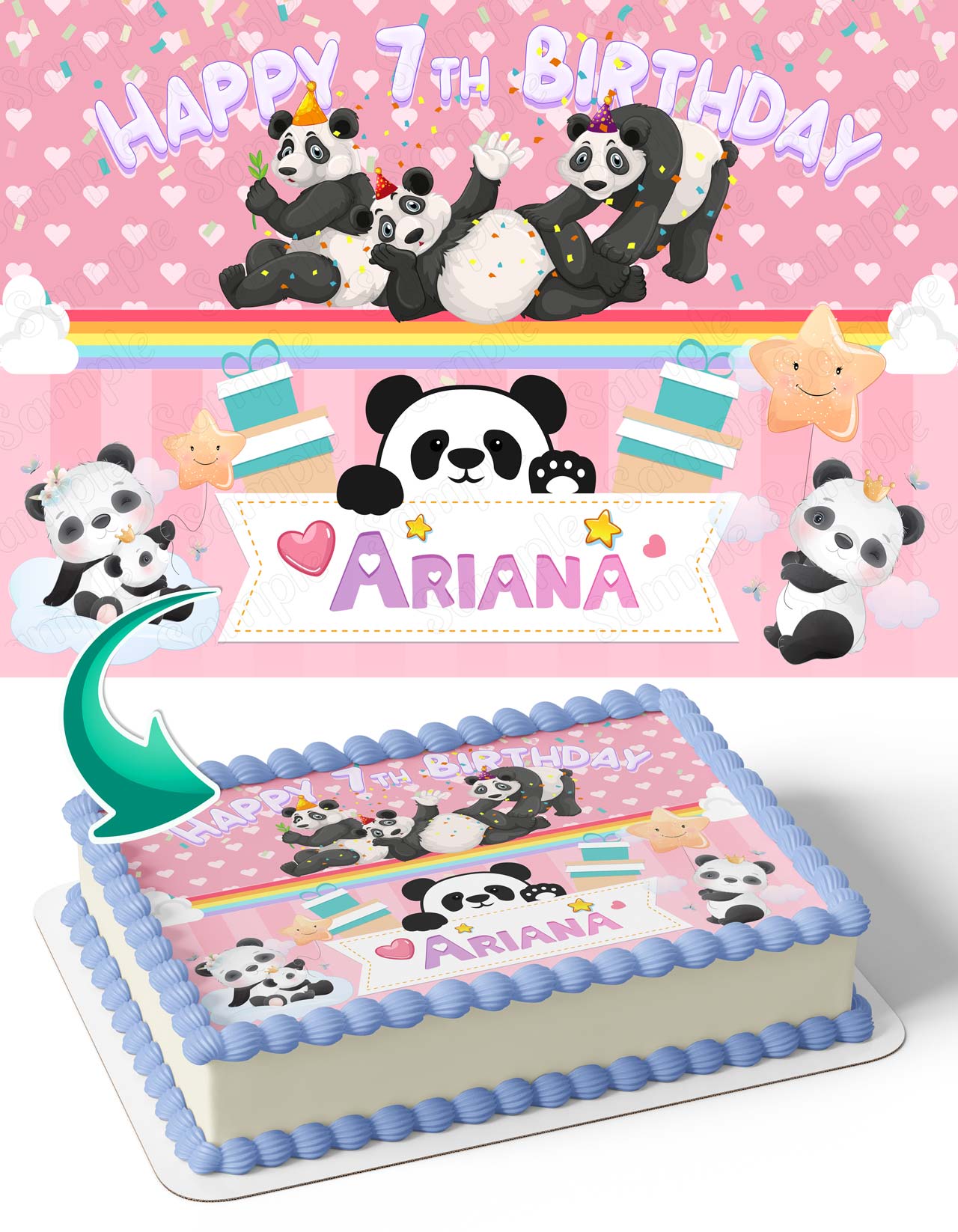 Panda Bears Cute Edible Cake Topper