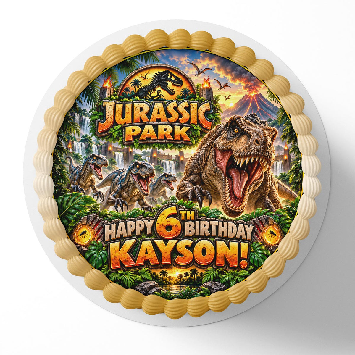 Jurassic Dinosaurs Park Trex Edible Cake Topper | Birthday Cake Decoration | Photo Cake Image | Custom Edible Cake Topper