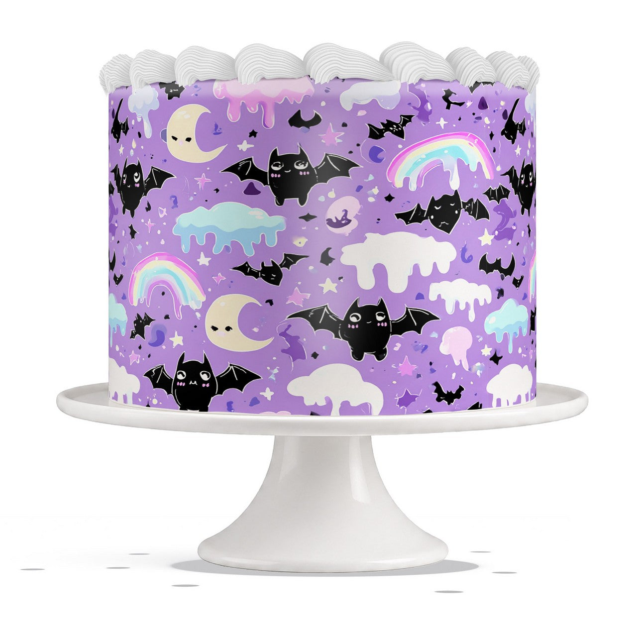 Pastel Bats Rainbows and Clouds edible cake wrap strip icing sheet