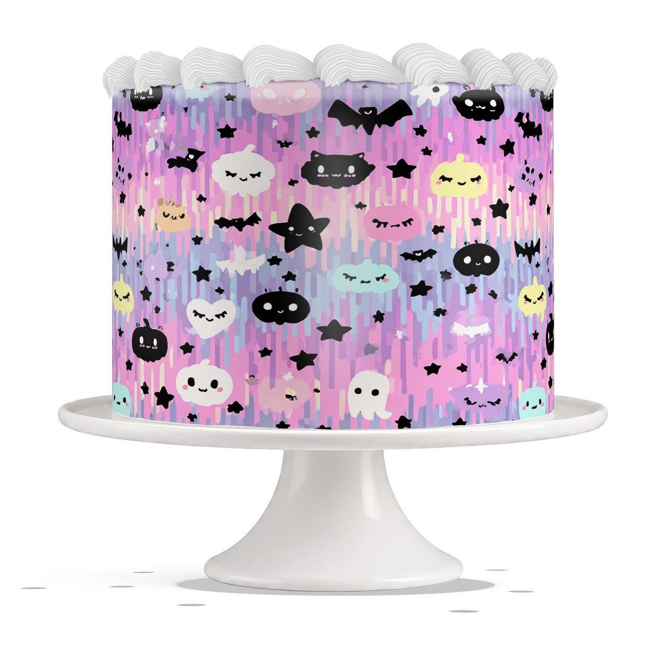 Pastel Ghosts Bats and Pumpkins edible cake wrap strip icing sheet