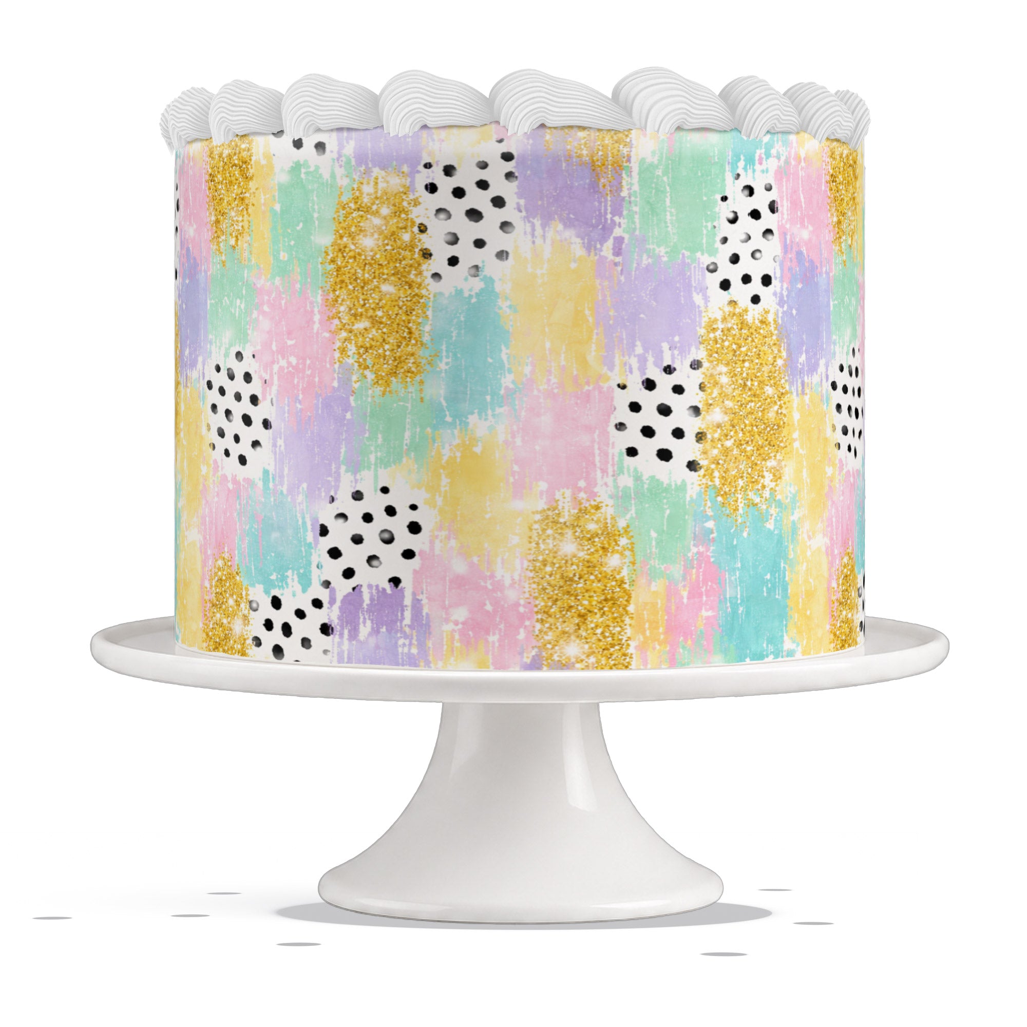 Pastel Rainbow Gold Glitter Polka Dots Edible Cake Wrap Strip – I - Edible Cake Topper | Icing Sheet | Birthday Cake Decoration