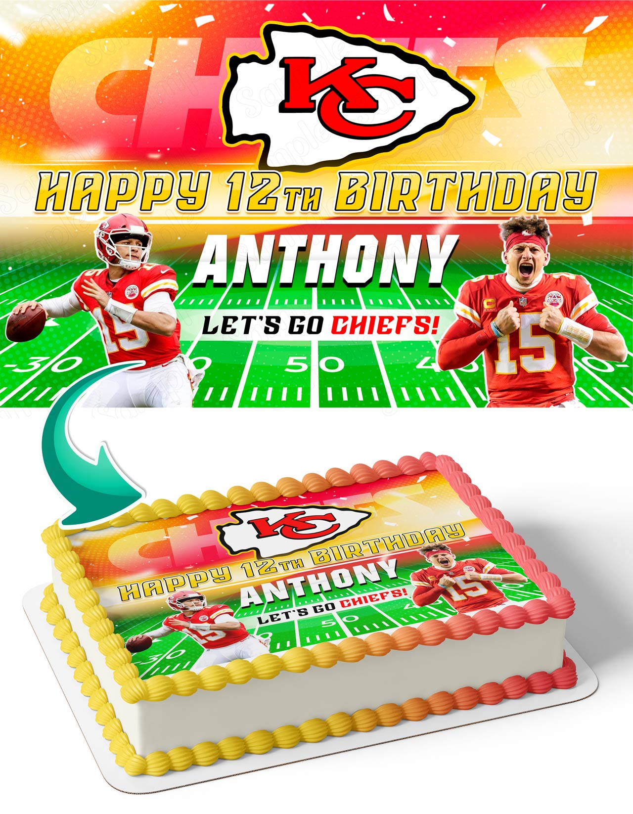Patrick Mahomes QB Kansas City Chiefs Edible Cake Topper