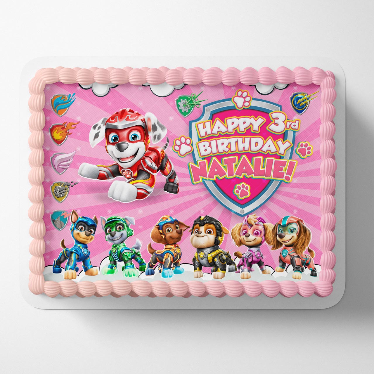 Puppies Patrol Mighty Pups Pink PPM Edible Cake Topper