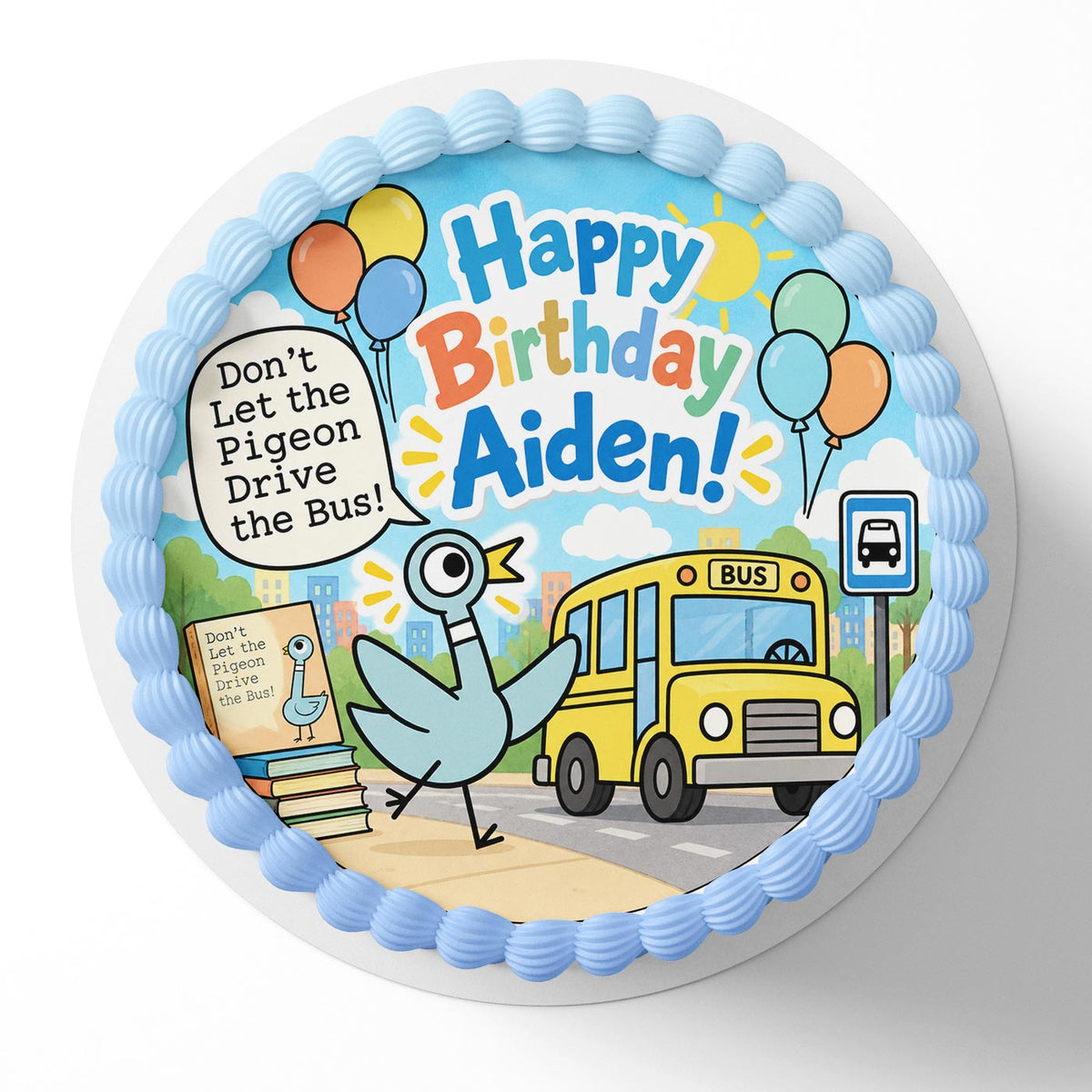 Don't Let the Pigeon Drive the Bus! Edible Cake Topper | Birthday Cake Decoration | Photo Cake Image | Custom Edible Cake Topper
