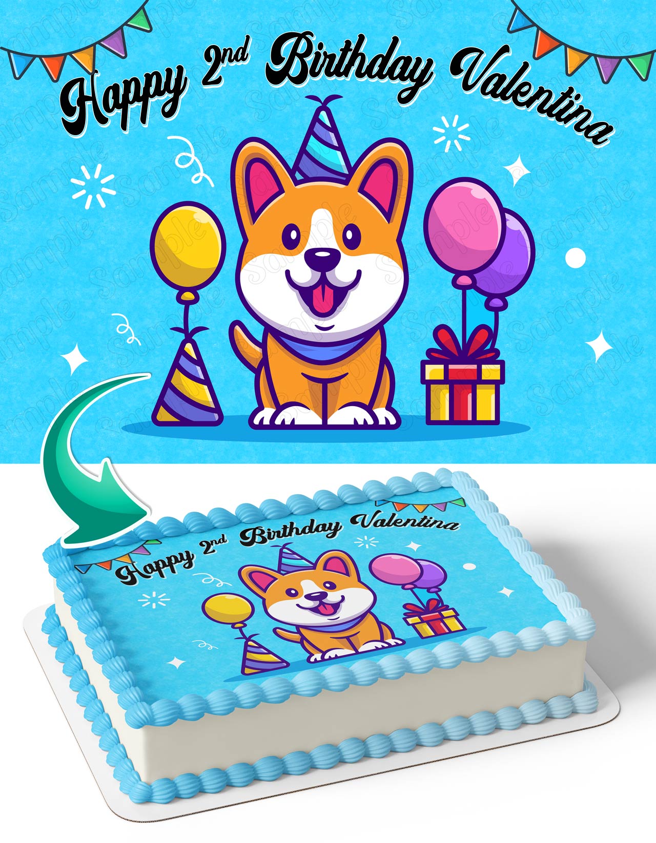 Pembroke Welsh Corgi Dog Birthday Edible Cake Topper