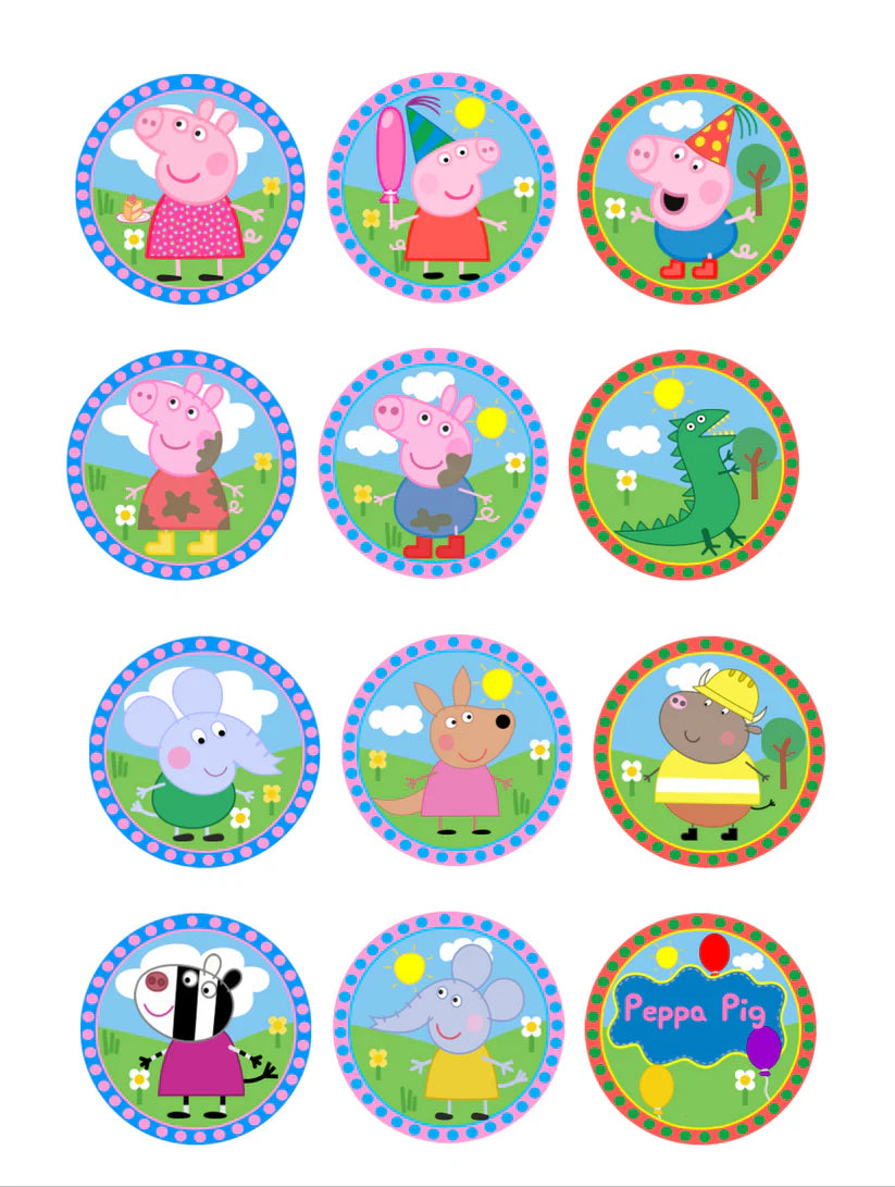 Peppa Pig Edible Cupcake Toppers Icing Sheet or Wafer Paper