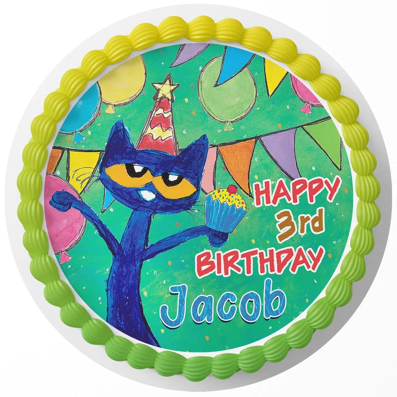Pete the Cat Round – Icing Sheet Birthday - Personalized Edible Cake Topper | Custom Icing Sheet | Birthday Cake Decoration | Photo Cake Image