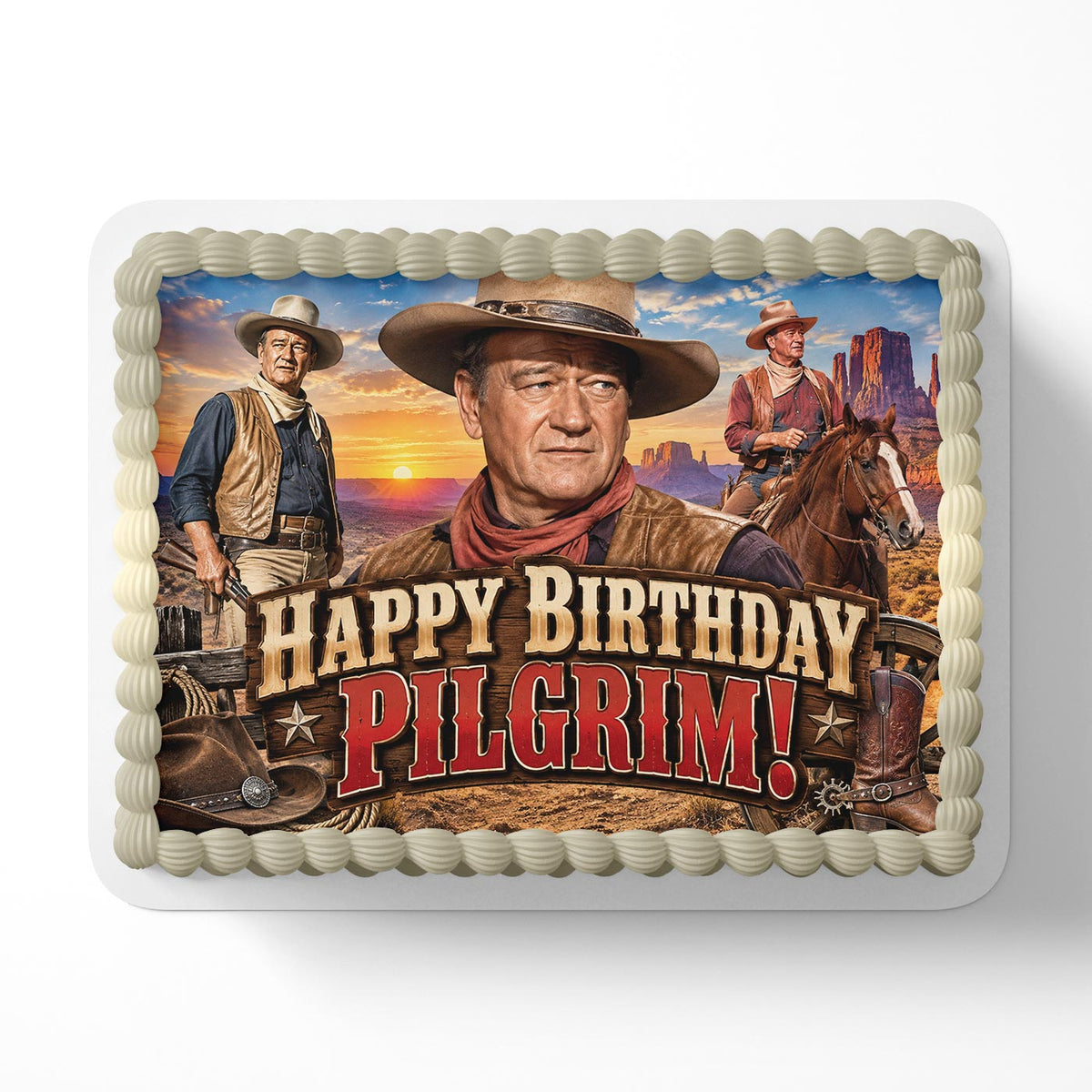 John Wayne Pilgrim Edible Cake Topper | Birthday Cake Decoration | Photo Cake Image | Custom Edible Cake Topper