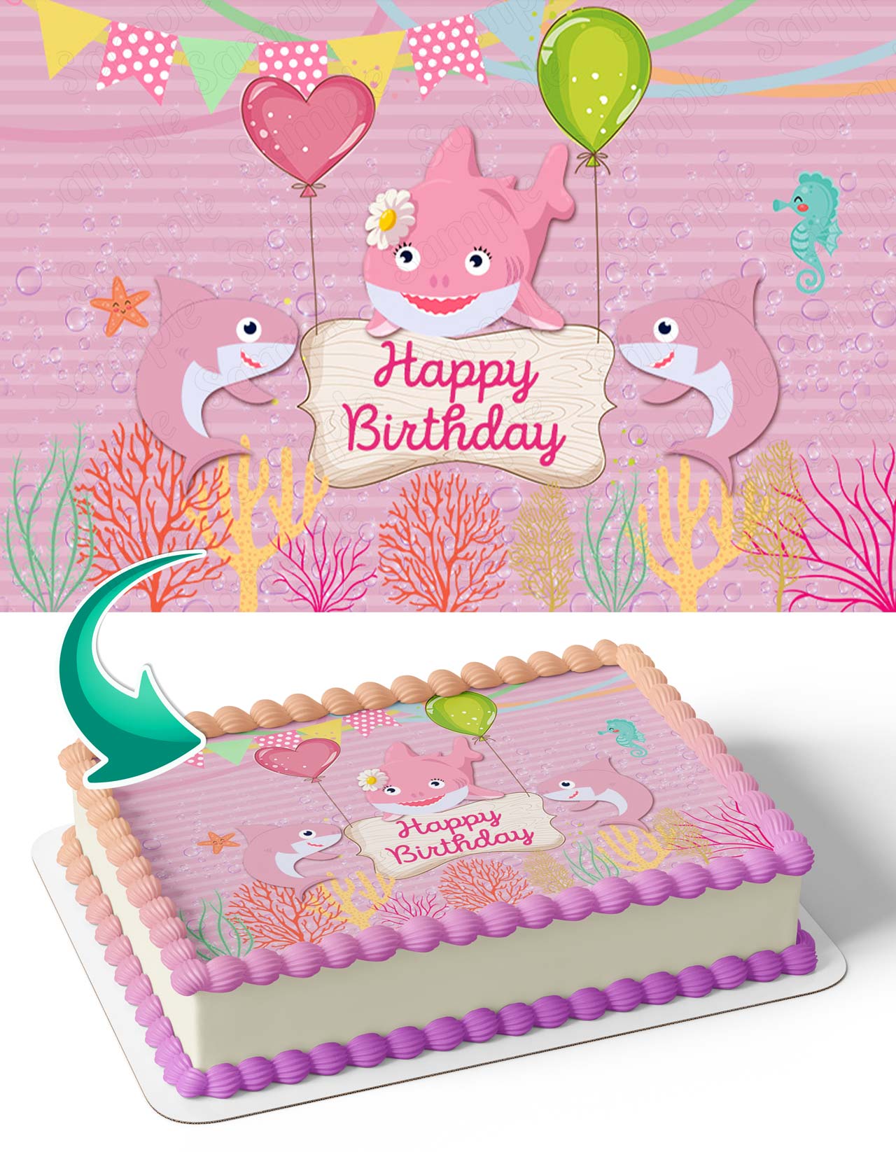 Pink Cute Shark Baby Girl SPG Edible Cake Topper