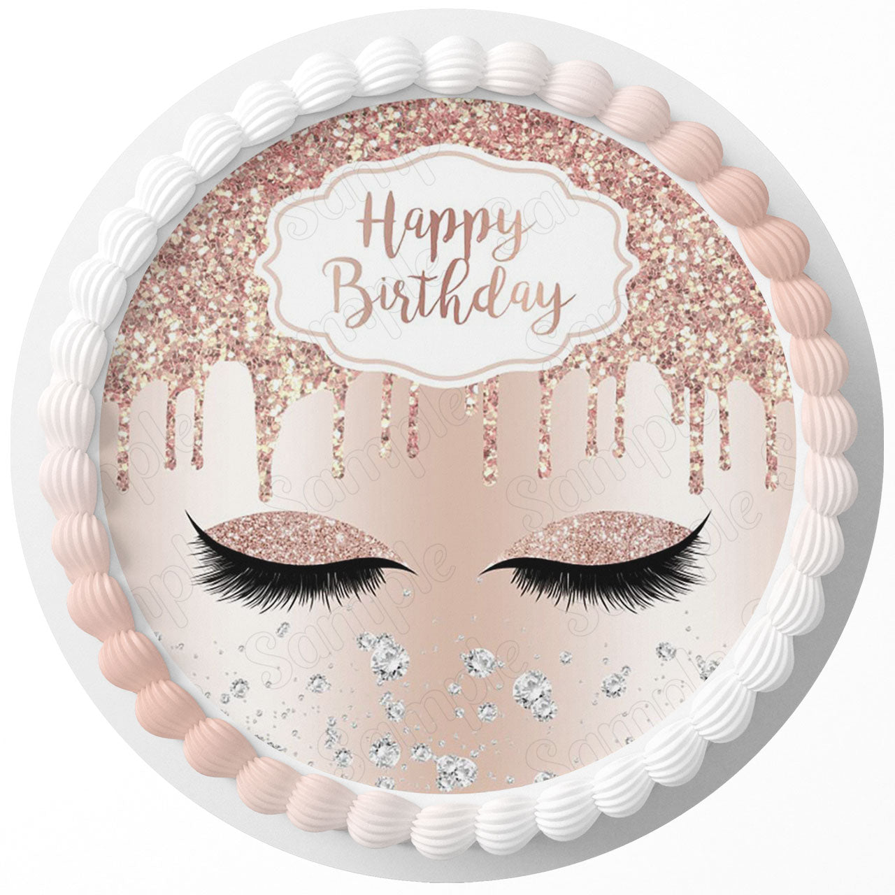 Pink Eyes Makeup Glitter Round – Icing Sheet Birthday - Personalized Edible Cake Topper | Custom Icing Sheet | Birthday Cake Decoration