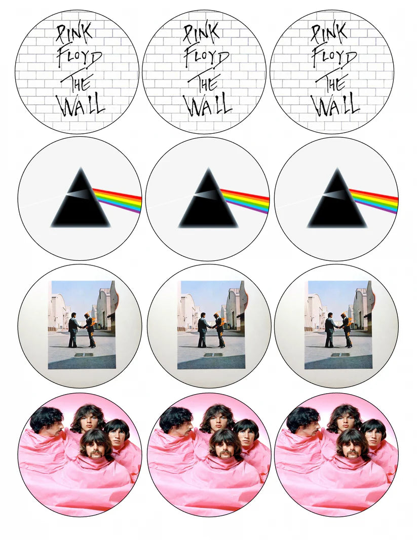 Pink Floyd Edible Cupcake Toppers Icing Sheet or Wafer Paper