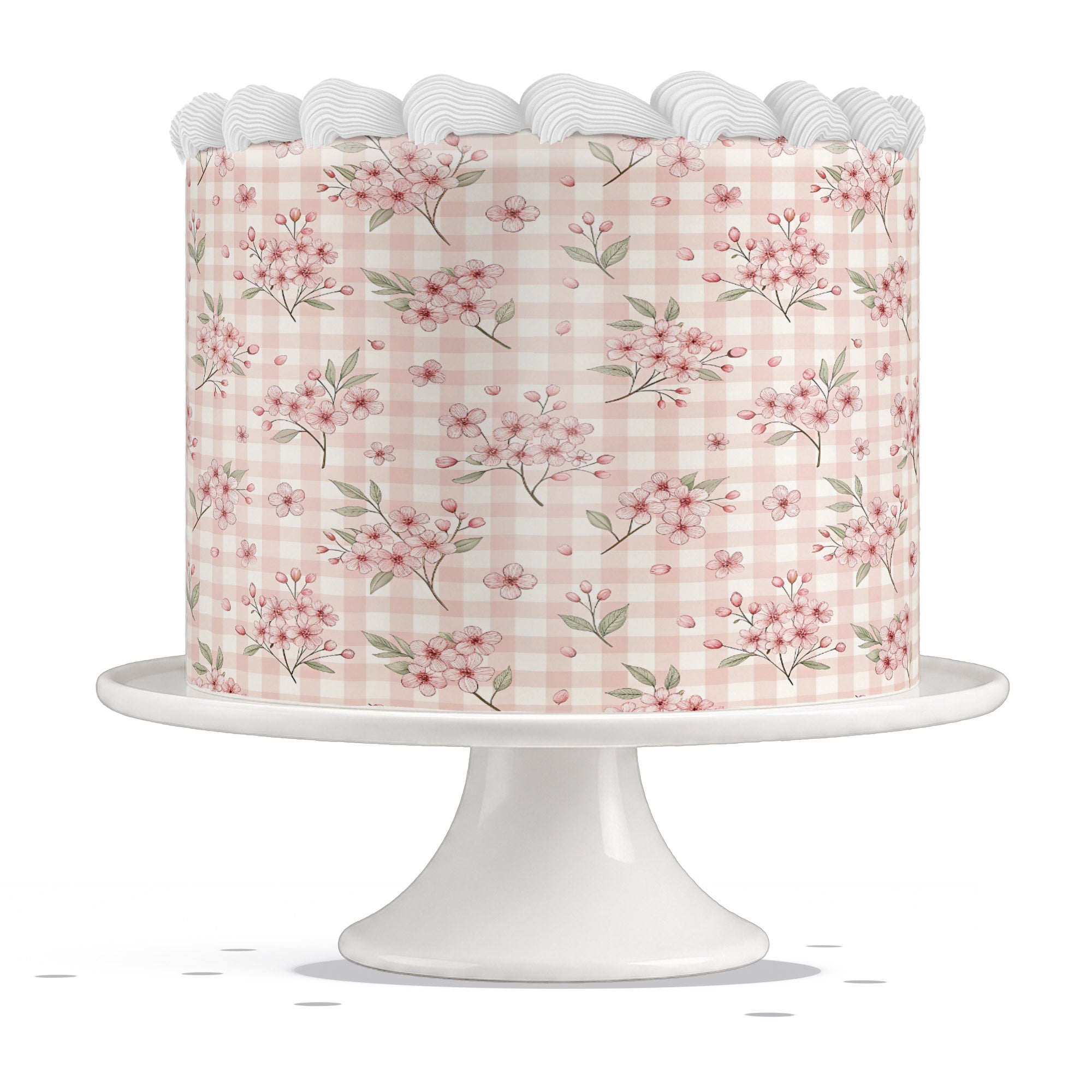 Pink Sakura Floral Gingham Edible Cake Wrap Strip – Icing Sheet C - Edible Cake Topper | Icing Sheet | Birthday Cake Decoration