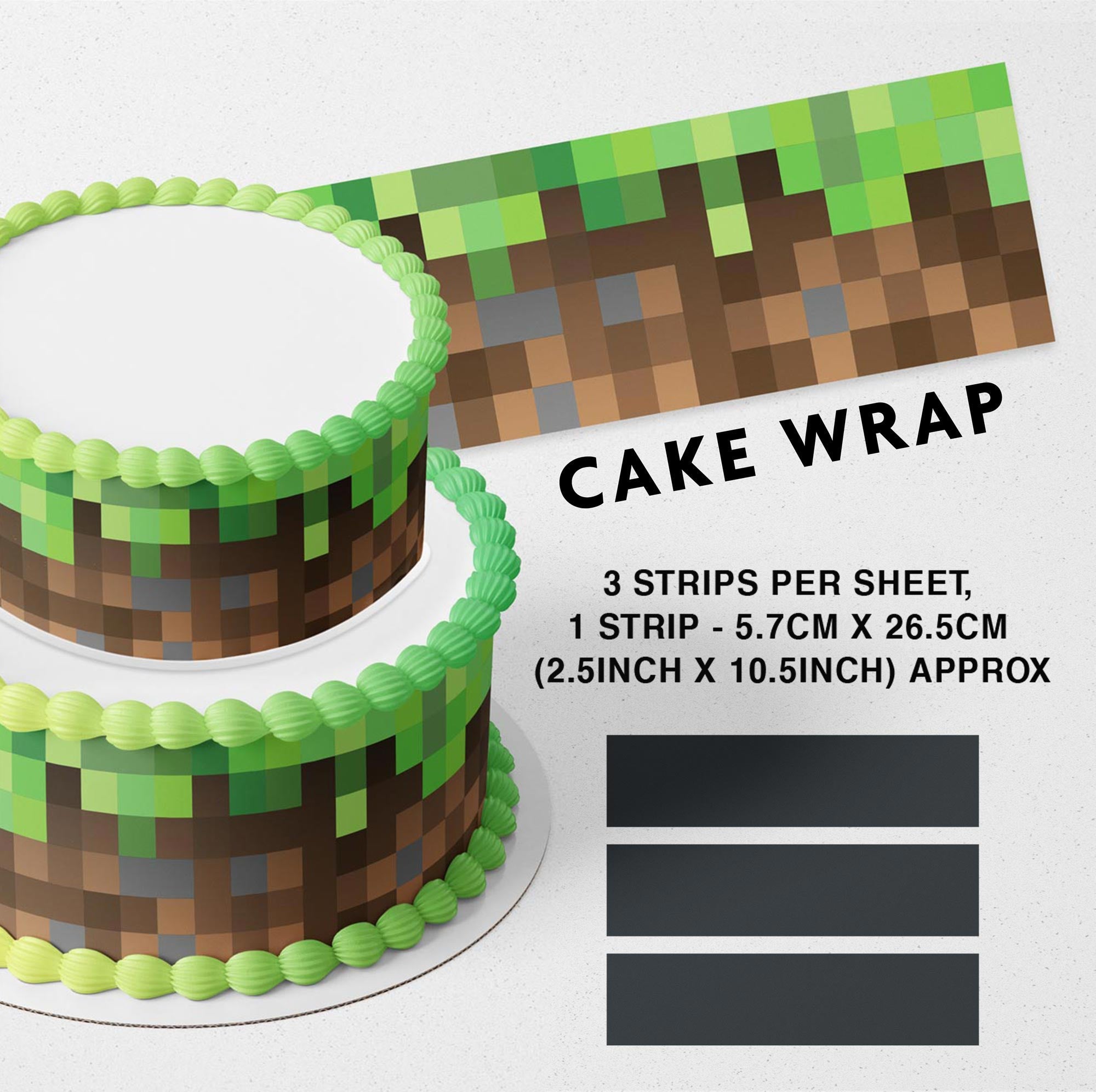 Pixel Styles Bricks Blocks Grass Edible Cake Wrap Strips Custom Cake Side Decorations Edible Icing Strips for Birthday Cakes, Party Cakes & Themed Desserts