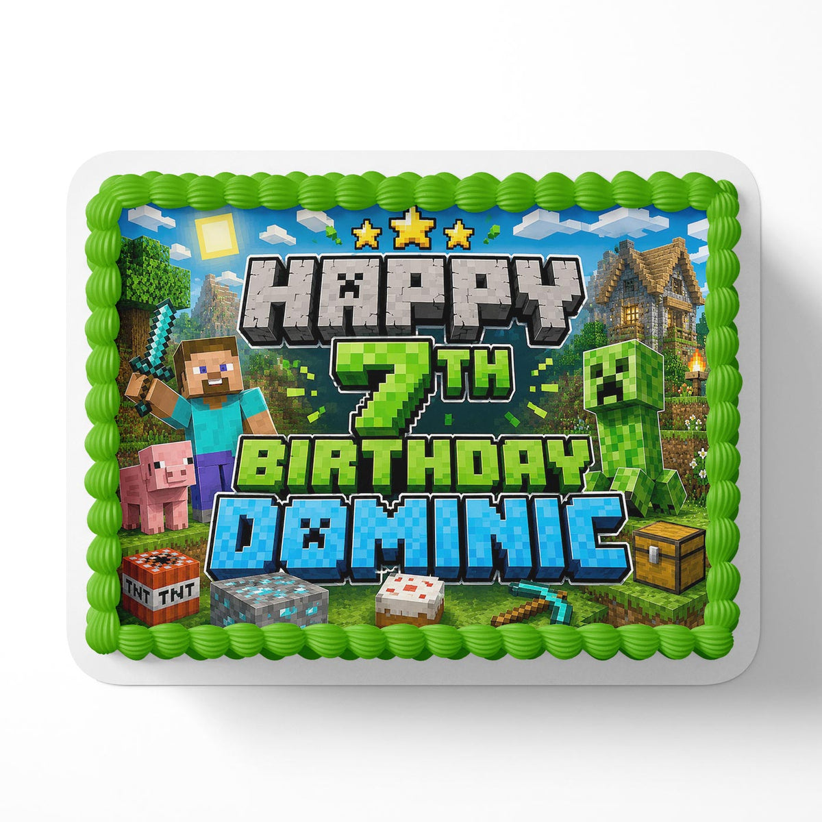 Pixel Blocks Style Kids Gamers Edible Cake Topper | Birthday Cake Decoration | Photo Cake Image | Custom Edible Cake Topper