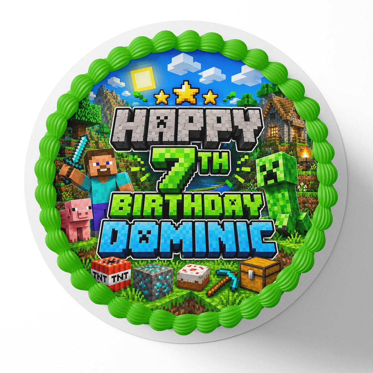 Pixel Blocks Style Kids Gamers Edible Cake Topper | Birthday Cake Decoration | Photo Cake Image | Custom Edible Cake Topper