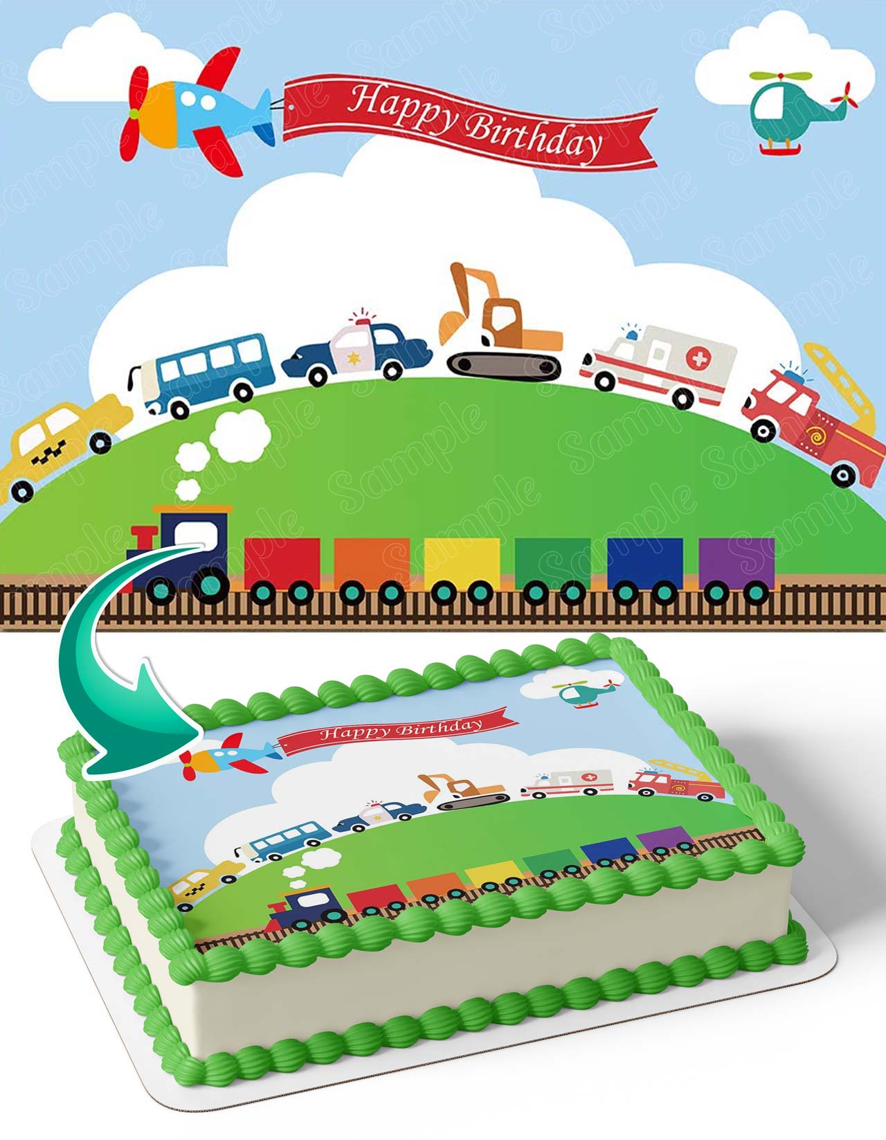 Train Police Taxi Bus Ambulance Cars Kids Edible Cake Topper