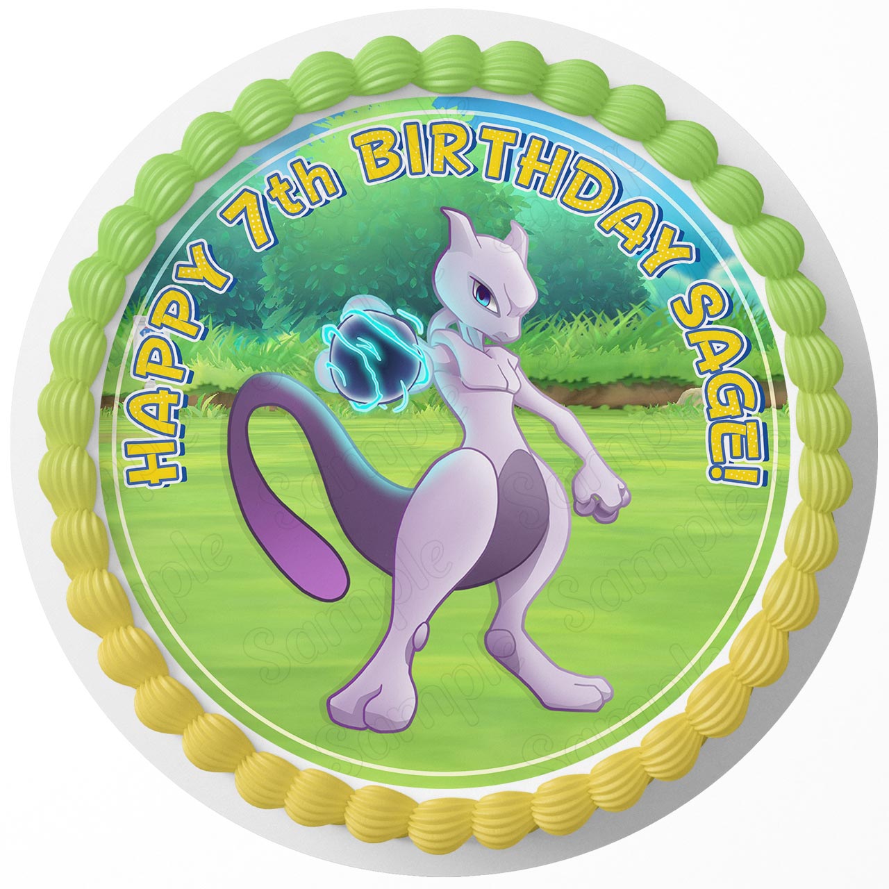 PokeKids Mewtwo PokeBall Cas Kids Round – Icing Sheet Birthday - Personalized Edible Cake Topper | Custom Icing Sheet | Birthday Cake Decoration