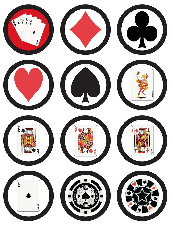 Poker Card Game Casino Edible Cupcake Toppers Icing Sheet or Wafer Paper