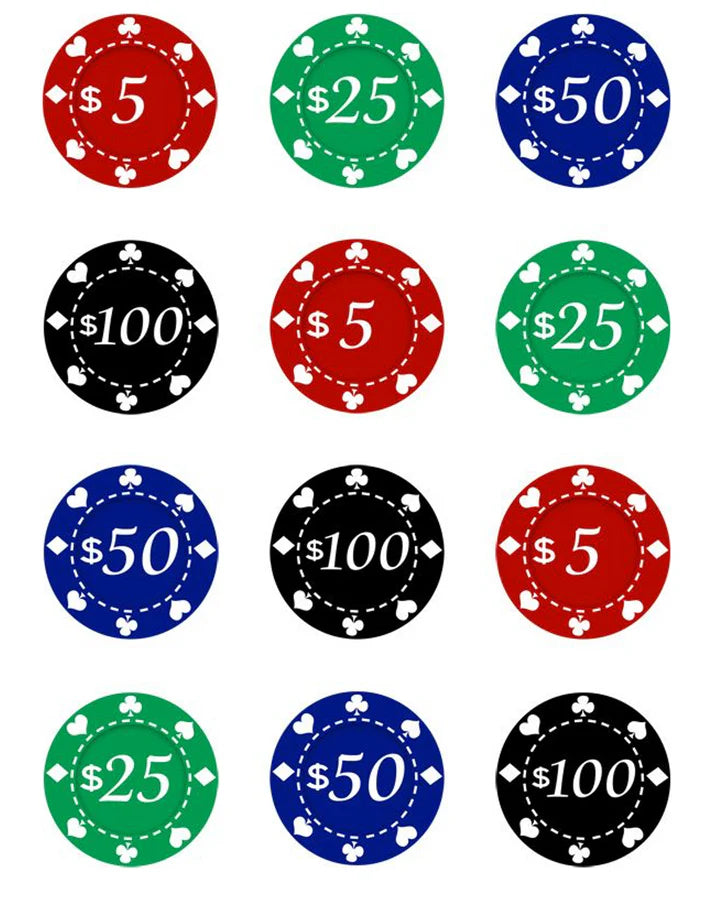 Poker Chips Casino Edible Cupcake Toppers Icing Sheet or Wafer Paper