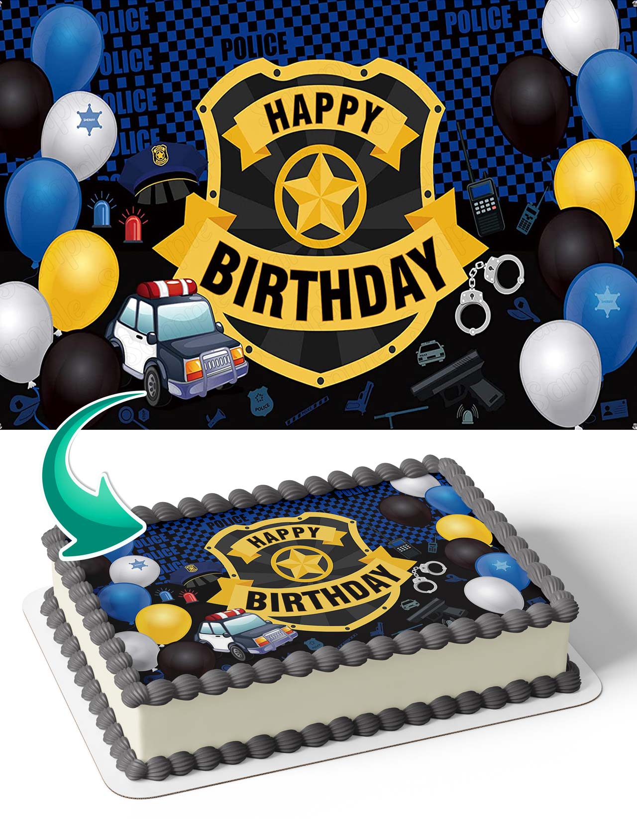 Police Officer Law Force Kids Emblem Edible Cake Topper
