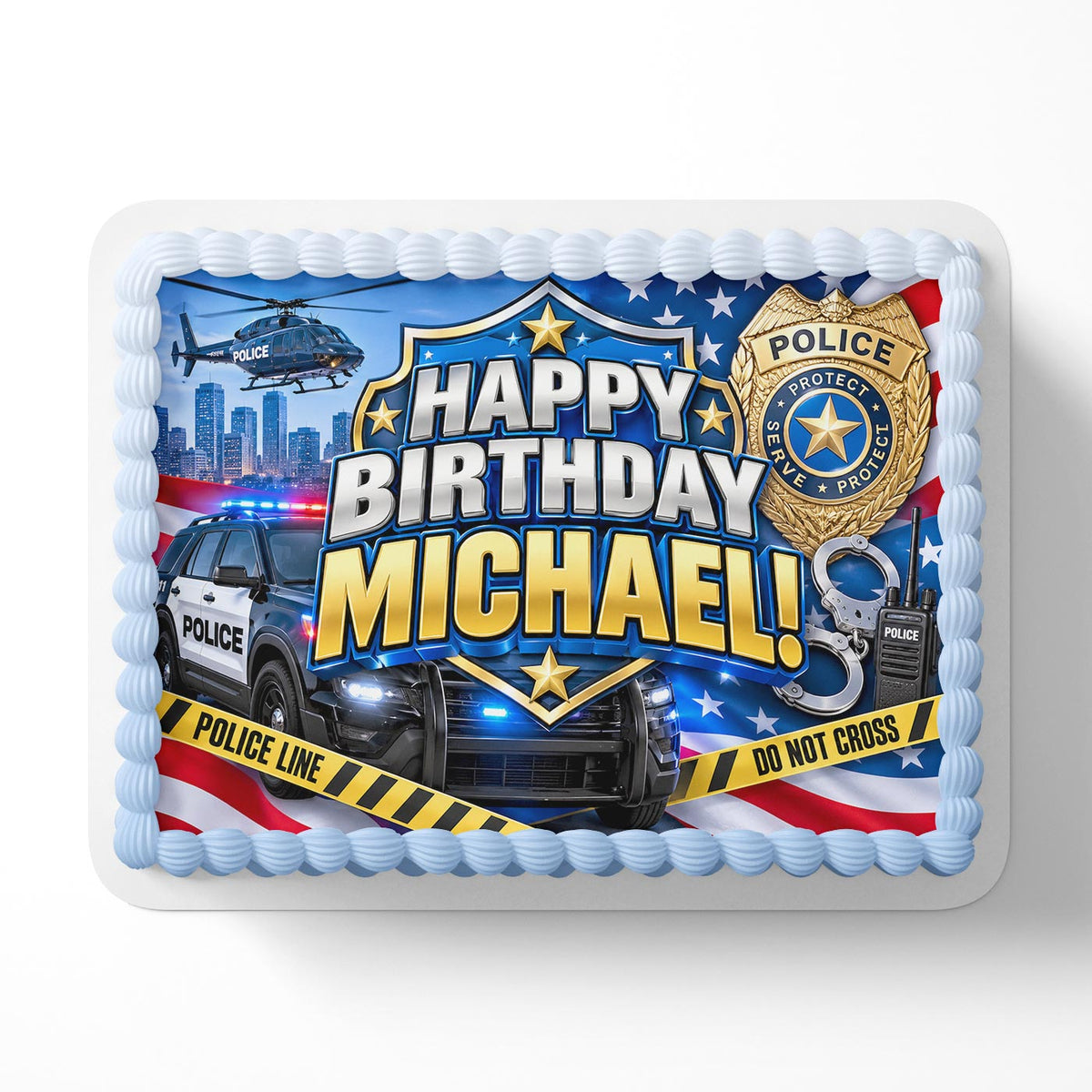 Police Birthday Cake Topper – Personalized Police Officer Edible Image, Law Enforcement Birthday Cake Decoration, Custom Icing Sheet
