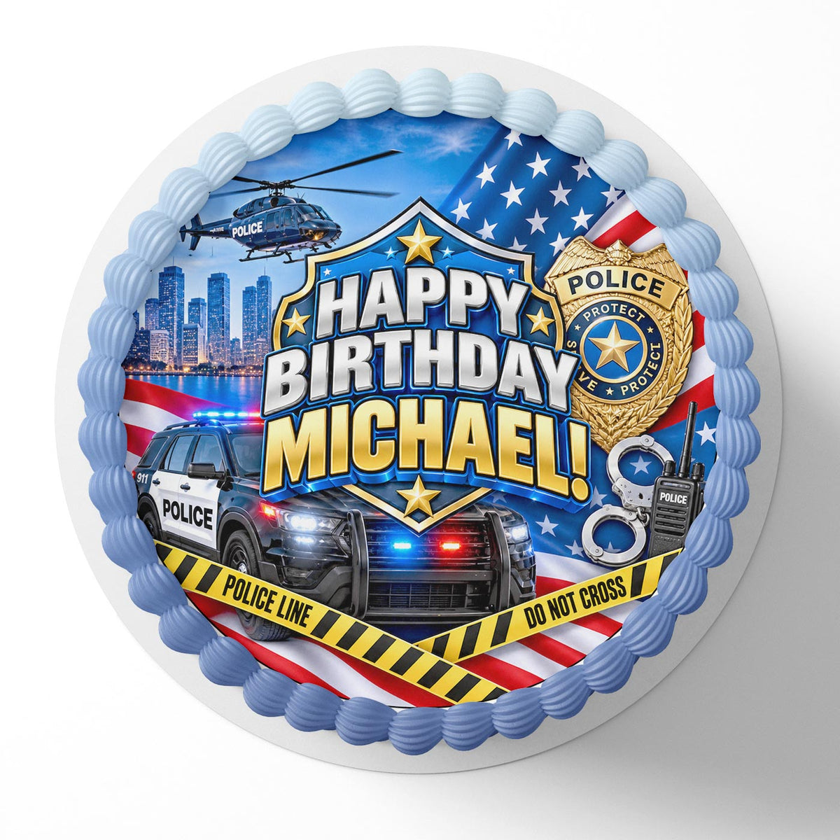 Police Birthday Cake Topper – Personalized Police Officer Edible Image, Law Enforcement Birthday Cake Decoration, Custom Icing Sheet