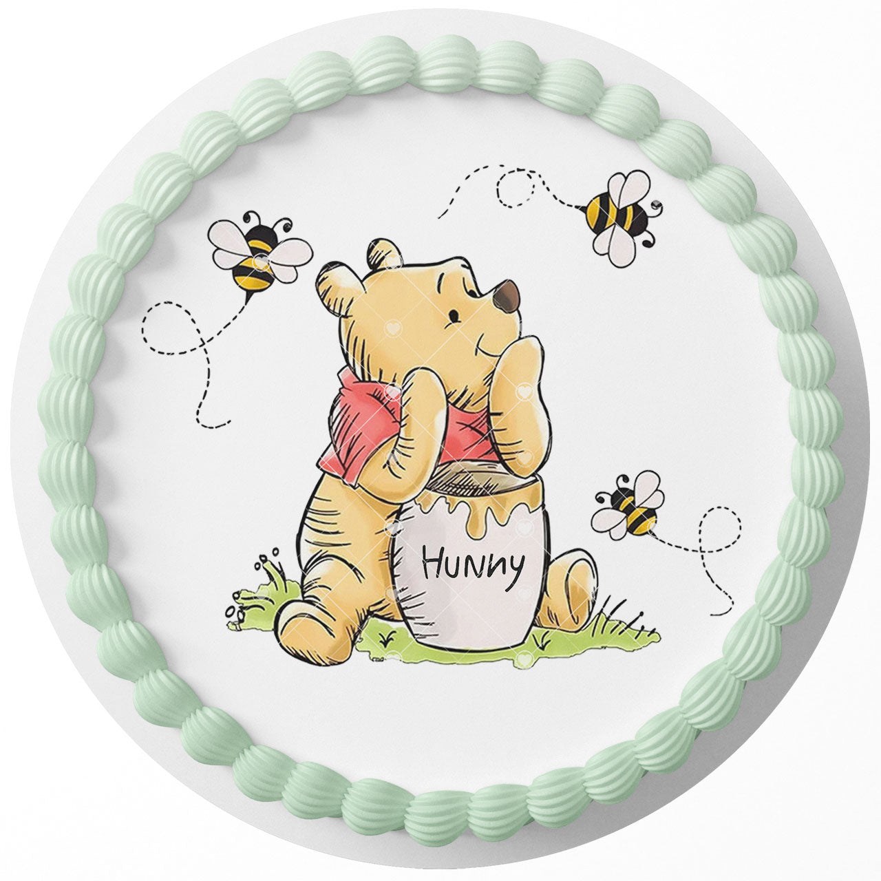 Honey Bear Pooh Cute Baby Shower Pooh Edible Cake Topper | Birthday Cake Decoration | Photo Cake Image