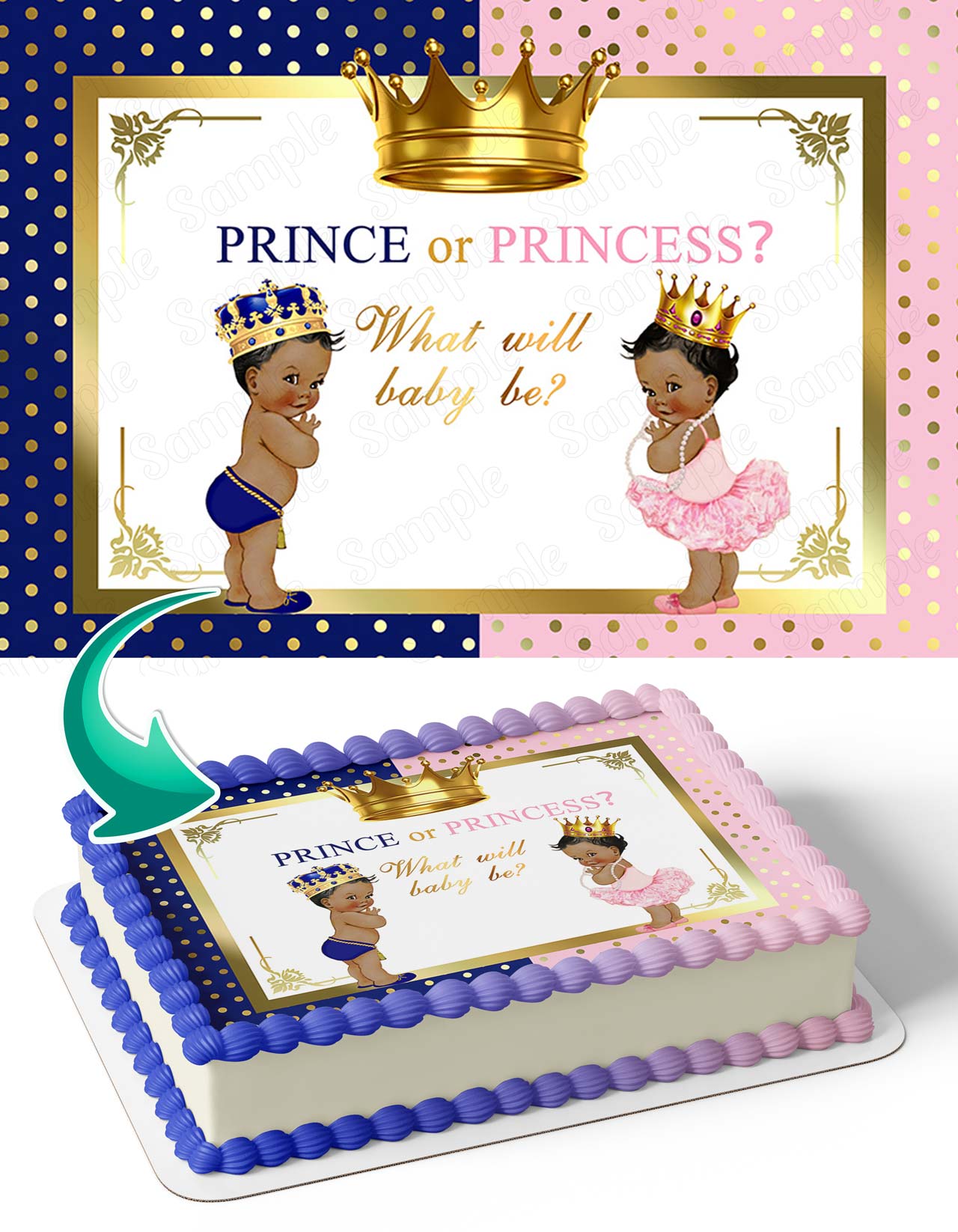 Prince or Princess What Will Baby Be African American PWB Edible Cake Topper