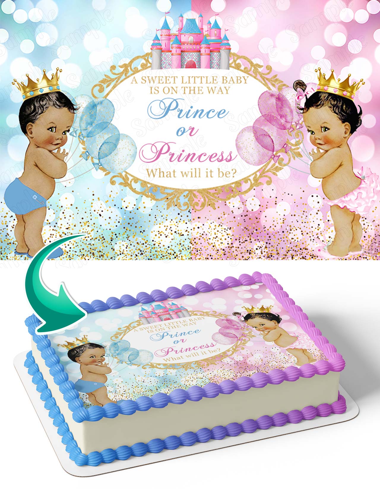 Prince or Princess What Will It Be African American POP Edible Cake Topper