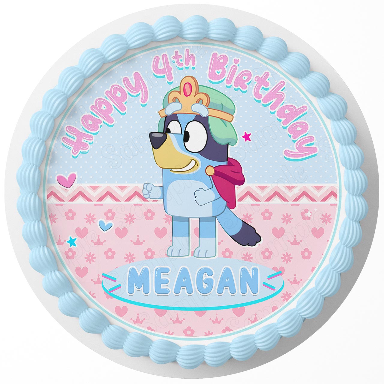 Princess Bluey Puppies Pink Girl Round – Icing Sheet Birthday - Personalized Edible Cake Topper | Custom Icing Sheet | Birthday Cake Decoration