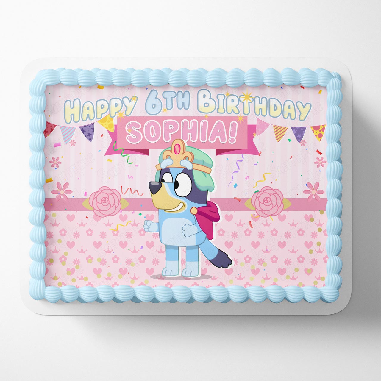 Princess Blue Puppies Pink Girls Edible Cake Topper
