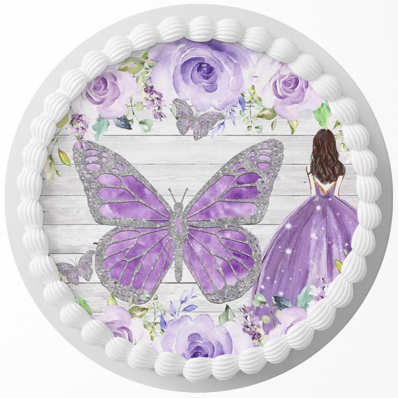 Princess Butterfly Floral Round – Icing Sheet Birthday - Personalized Edible Cake Topper | Custom Icing Sheet | Birthday Cake Decoration