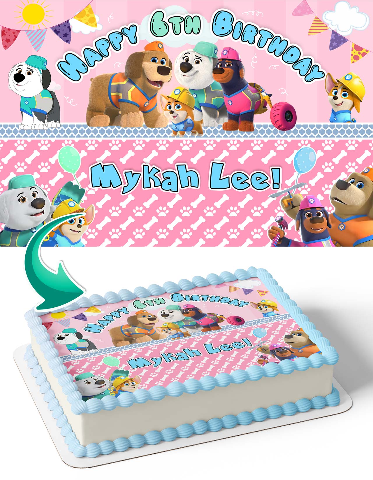 Pupstruction Kids Pink Edible Cake Topper