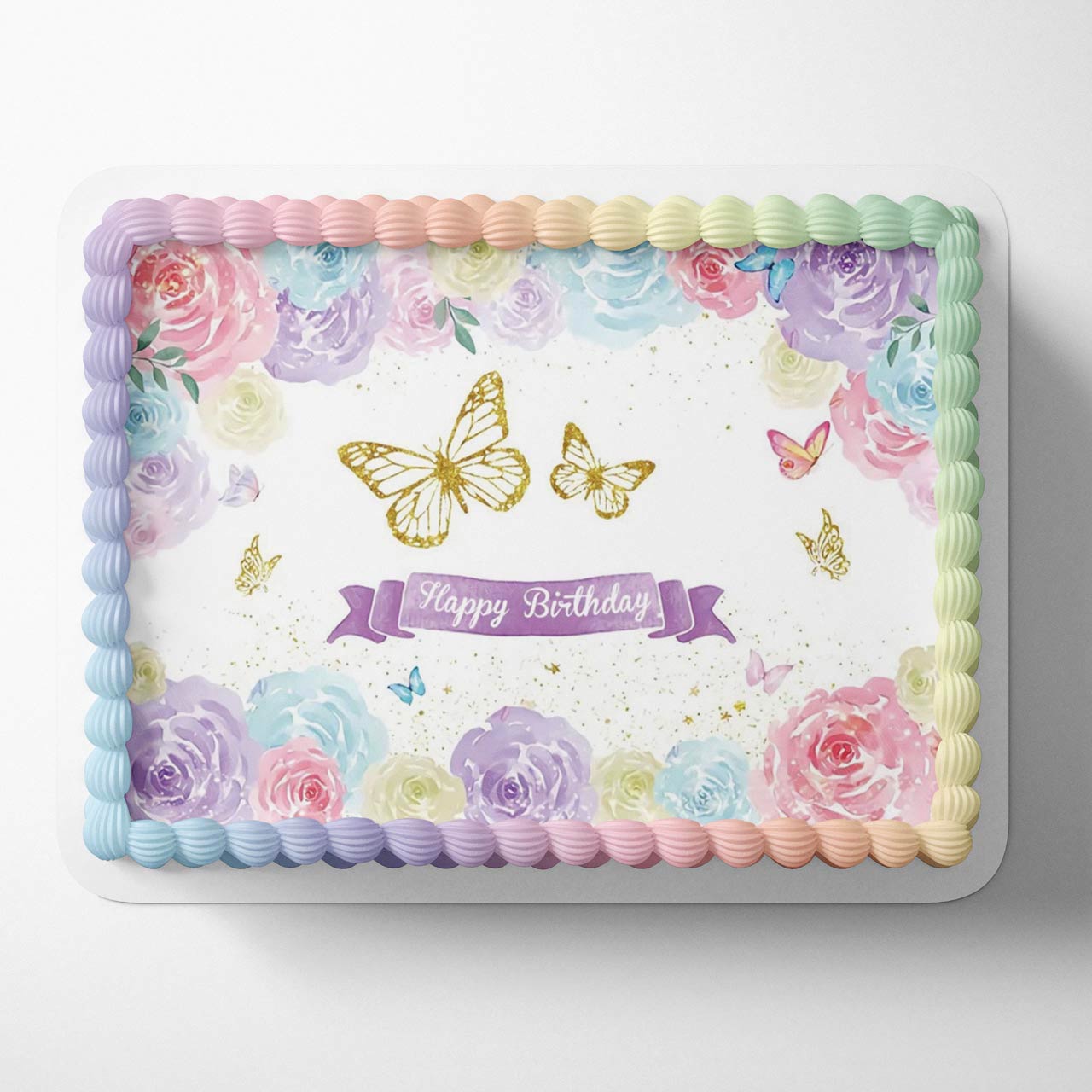 Purple Butterfly Girls Purple Floral Butterflies Pink Lilac Purple Gold Butterfly Edible Cake Topper