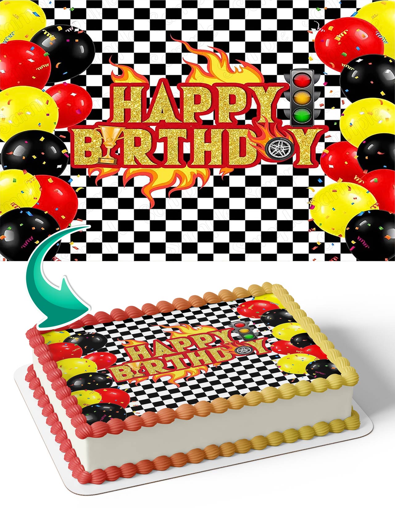 Racing Car Street Checkered Flag Edible Cake Topper