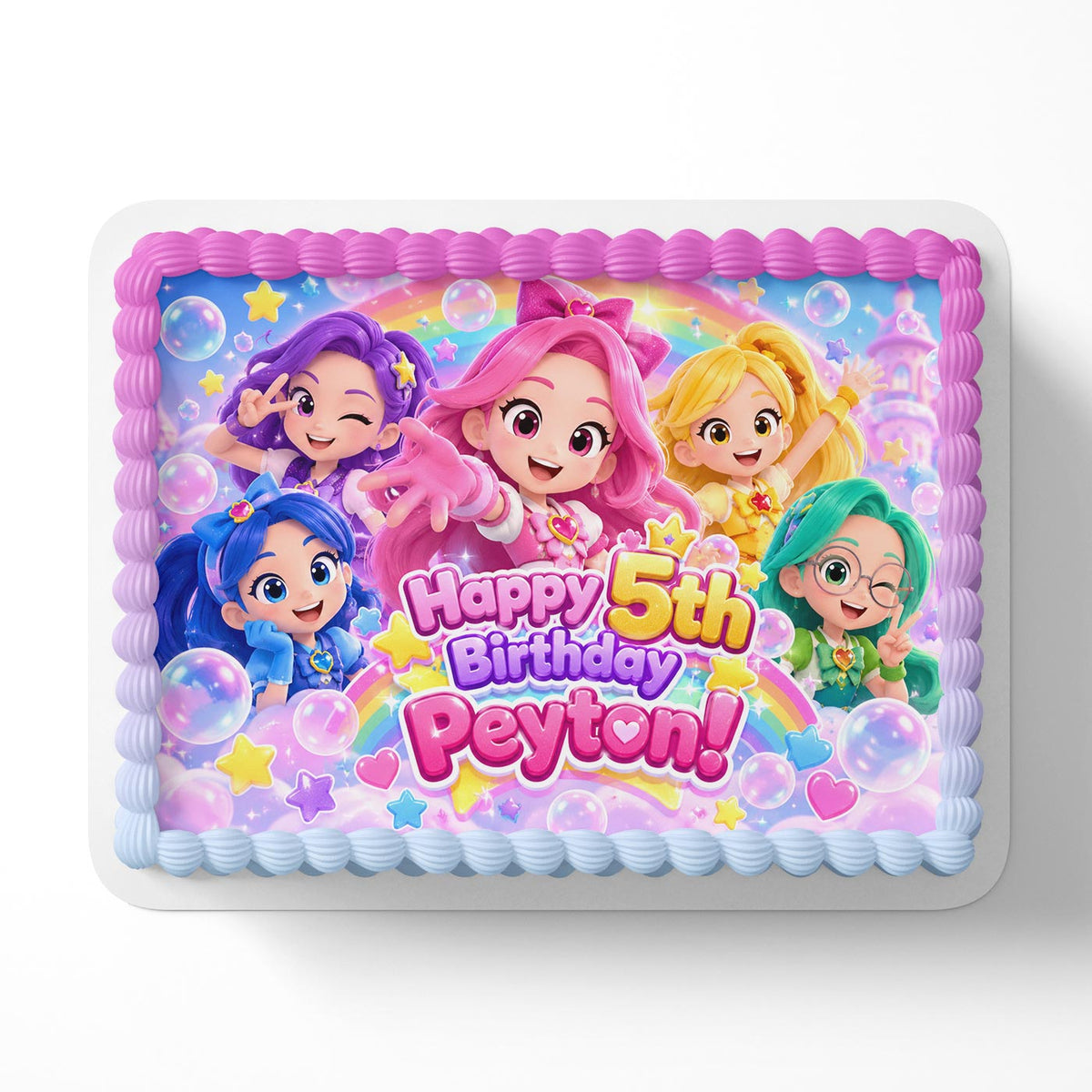 Rainbow Bubblegem Girls Edible Cake Topper | Birthday Cake Decoration | Photo Cake Image | Custom Edible Cake Topper
