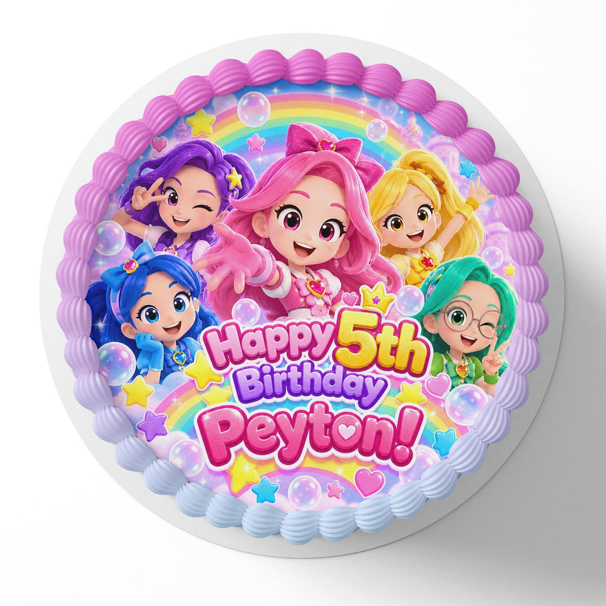 Rainbow Bubblegem Girls Edible Cake Topper | Birthday Cake Decoration | Photo Cake Image | Custom Edible Cake Topper