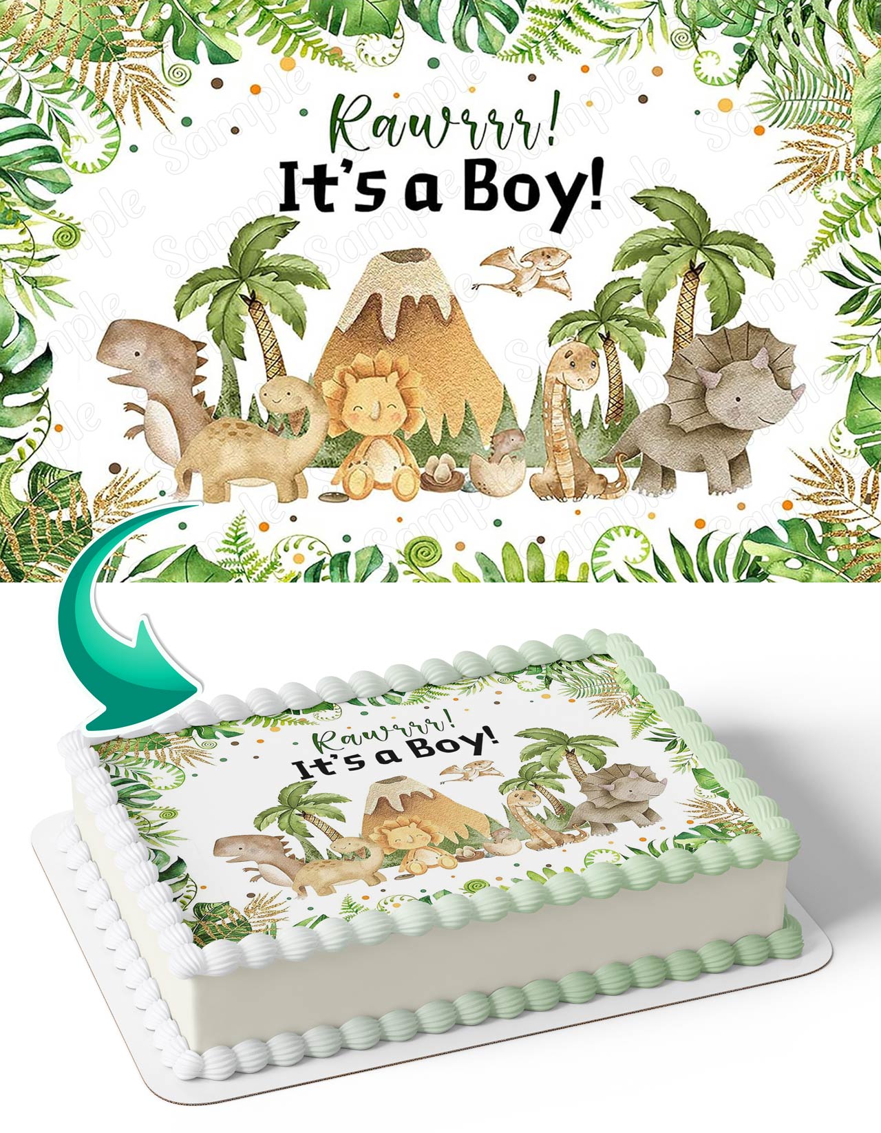 Rawr Its a Boy Baby Shower Forest Jurassic Dinosaur Edible Cake Topper